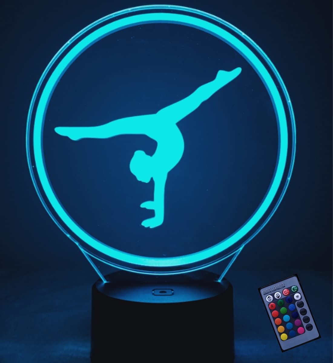 3D Gymnastics Night Light with 16 Color Changing Modes, USB Powered, Remote & Touch Control - LED Optical Illusion Desk Lamp for Kids Room, Bedside Decor & Relaxation