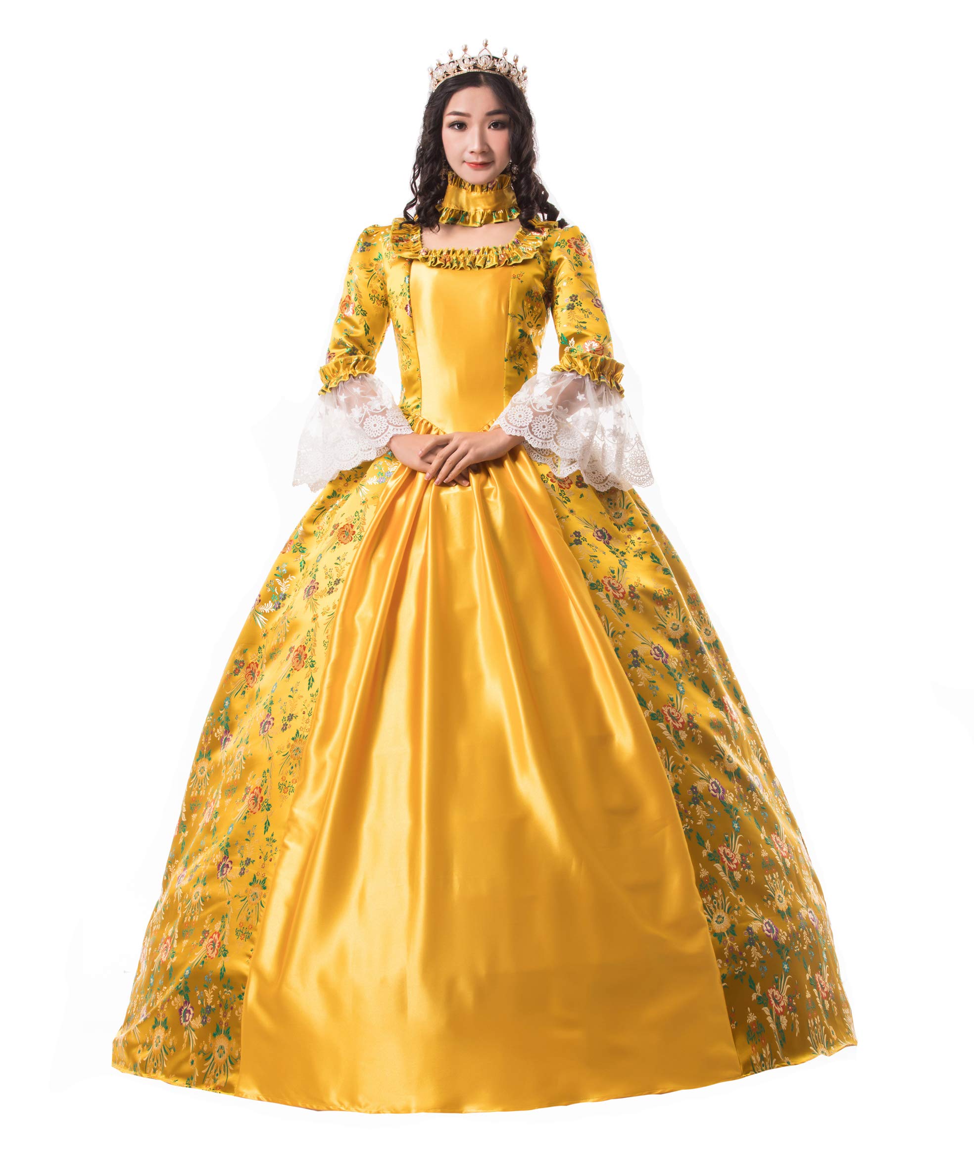 Elegant Victorian Ball Gown for Women - Long Sleeve Rococo Masquerade Party Dress with Lace Details | Perfect for Costume Parties, Renaissance Fairs & Historical Reenactments