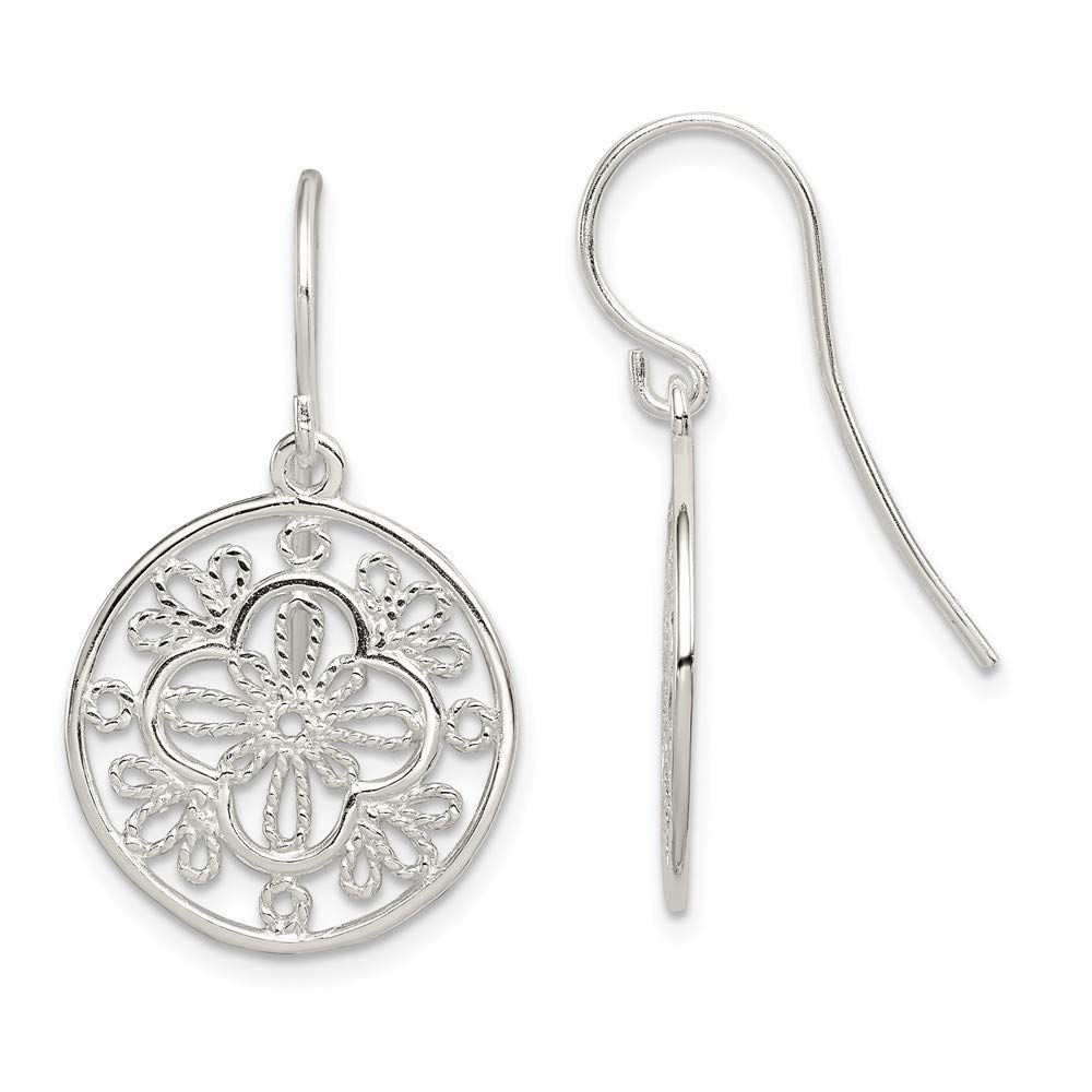 925 Sterling Silver Dangle Earrings for Women - Polished Filigree Shepherd Hook Design, 32x18mm Wide - Elegant Jewelry Gift for Her | Perfect for Parties, Weddings & Special Occasions
