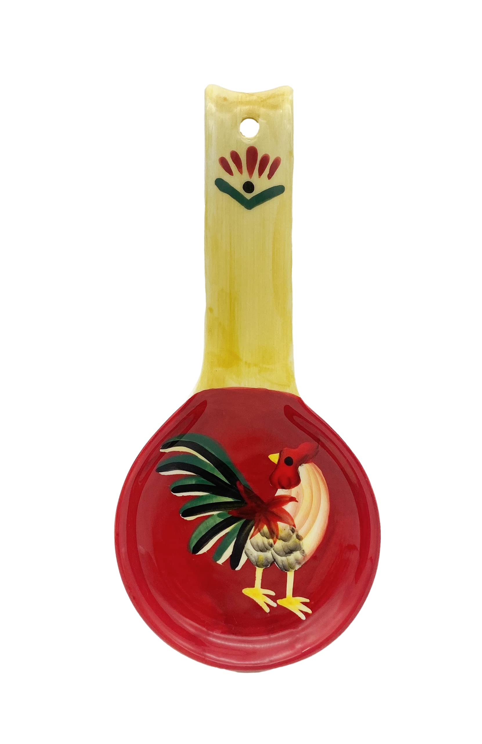 Hand Painted Ceramic Spoon Rest - Tuscany Modern Burnt Orange Rooster Design, Kitchen Utensil Holder for Spoon, Ladle & Spatula | Perfect for Cooking, Countertop Décor & Gift Giving