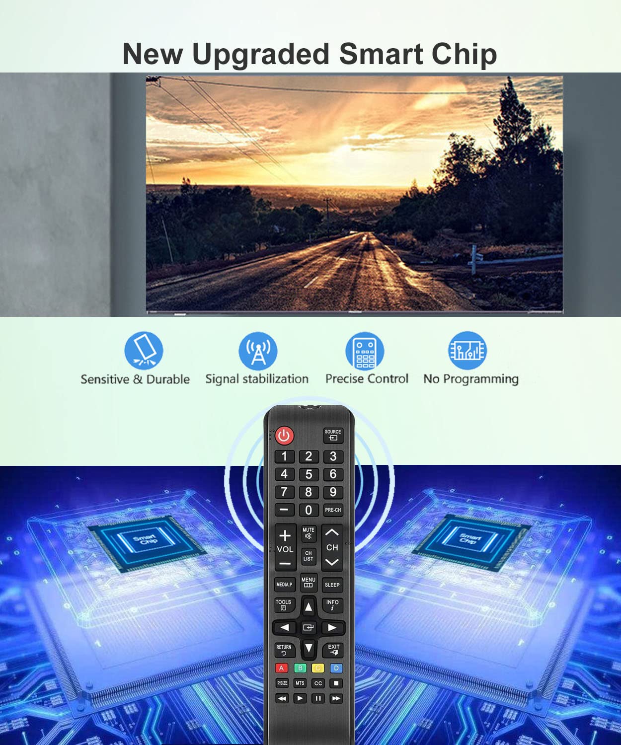 Universal Replacement Remote Control for Samsung LCD/LED/HD/Plasma TVs - Compatible with AA59-00602A, AA59-00666A, AA59-00720A, AA59-00721A, AA59-00798A, AA59-00821A, UN32EH4003FXZA, UN40H5003AFXZA, UN32EH4003V Models - Perfect for Home Entertainment & Smart TV Control