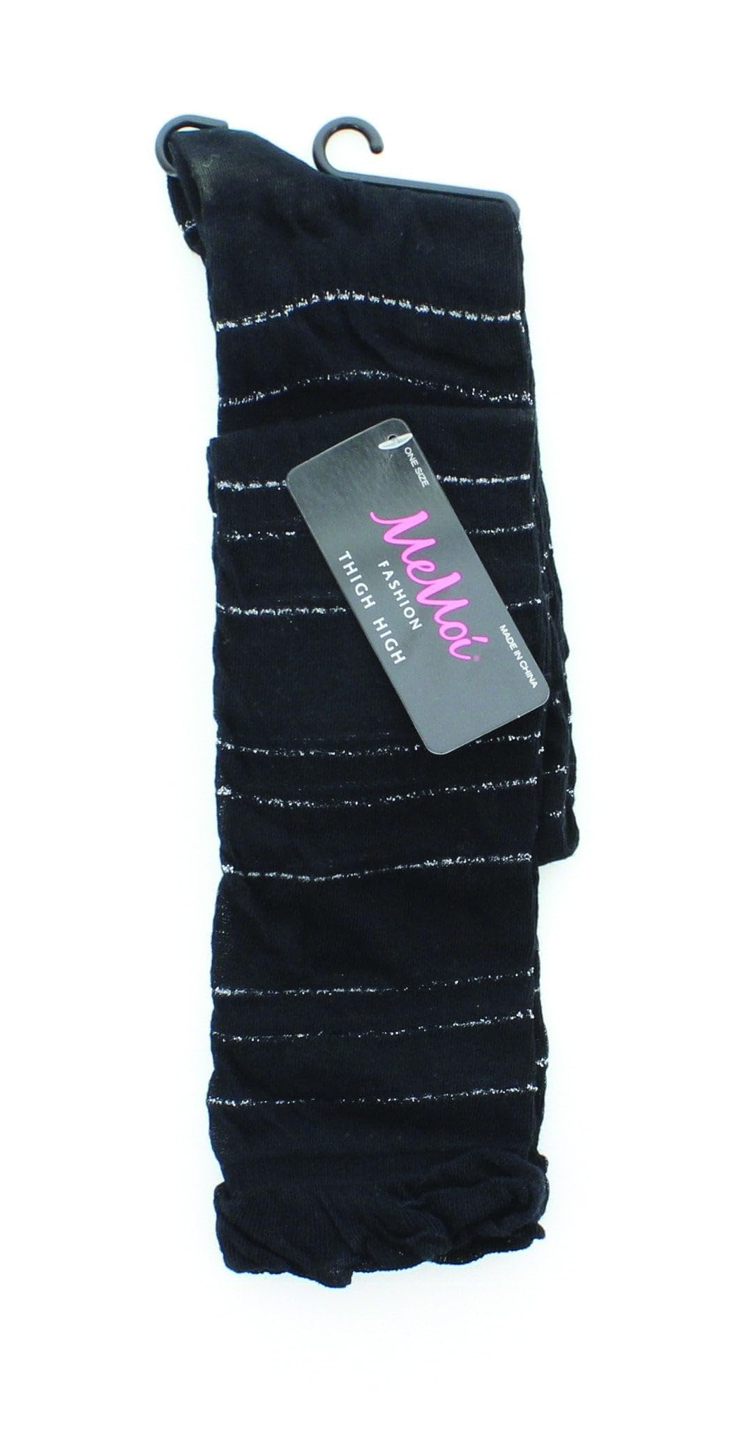 MeMoi Women's Sparkly Thigh High Socks with Bangle Details - Sexy Glitter Stockings for Party, Cosplay & Night Out
