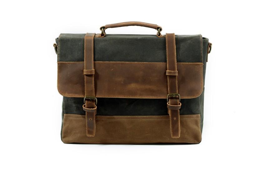 Durable Men's Canvas Messenger Bag with Leather Straps - Stylish Shoulder Briefcase for Work, Travel & Daily Commute
