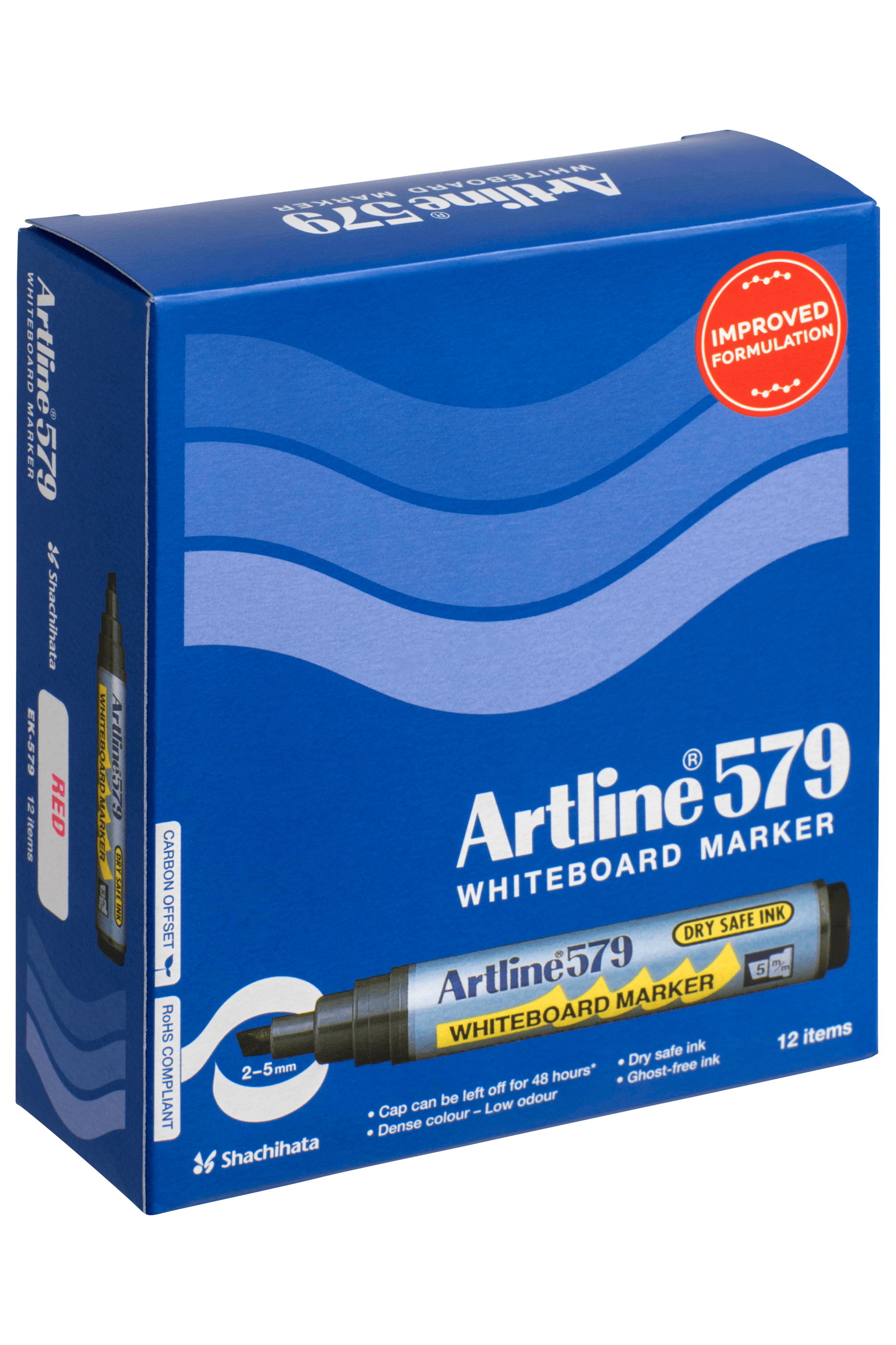 Artline 579 Whiteboard Marker Set - 12 Pack with 5mm Chisel Tip, Vibrant Red Ink - Perfect for Office Meetings, Classroom Teaching & Home Organization