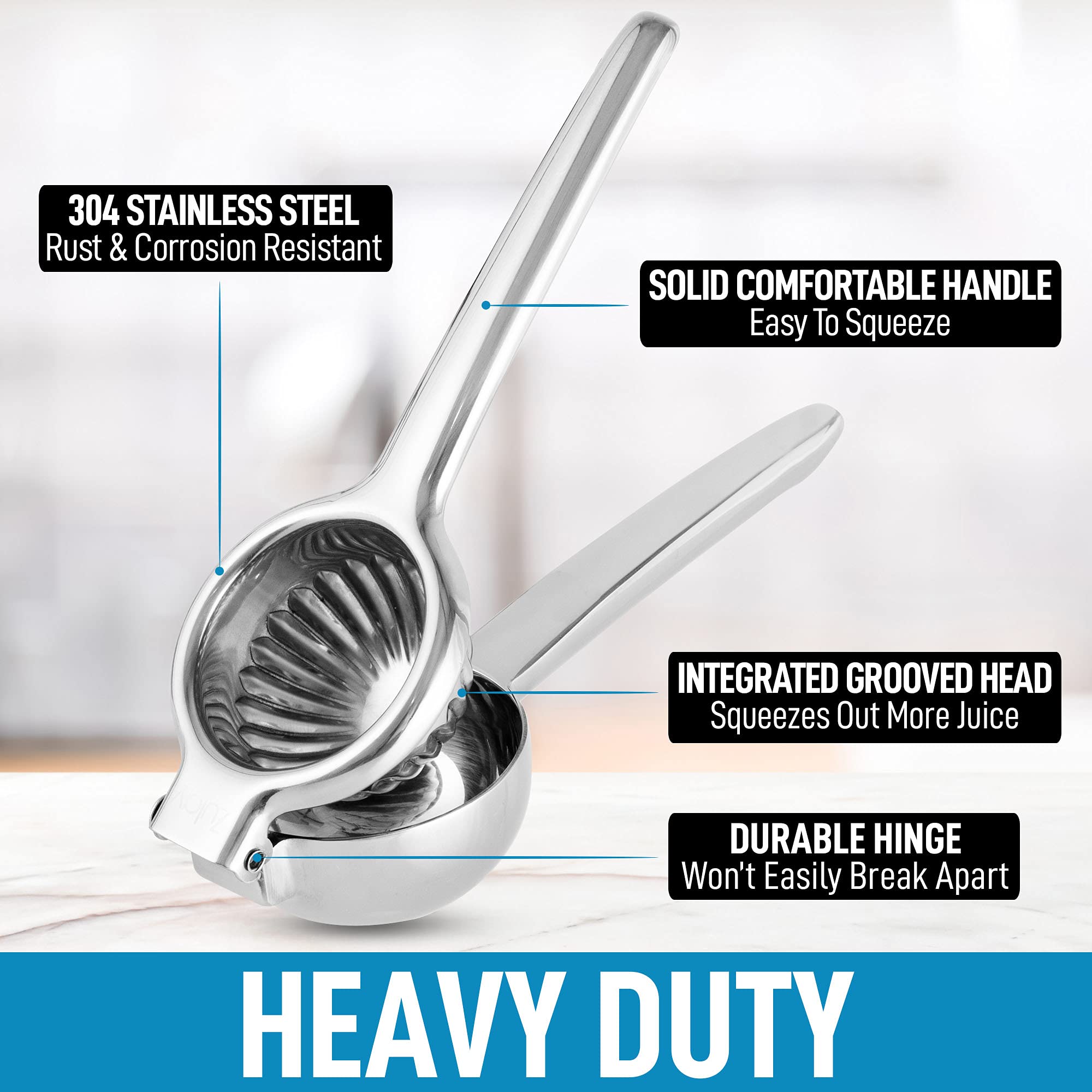 Premium Cast Iron Orange Juice Squeezer - Heavy Duty Stainless Steel Citrus Juicer for Lemons, Limes & Grapefruits | Professional Grade Solid Metal Squeezer Bowl for Fresh Juice at Home, Bars & Restaurants