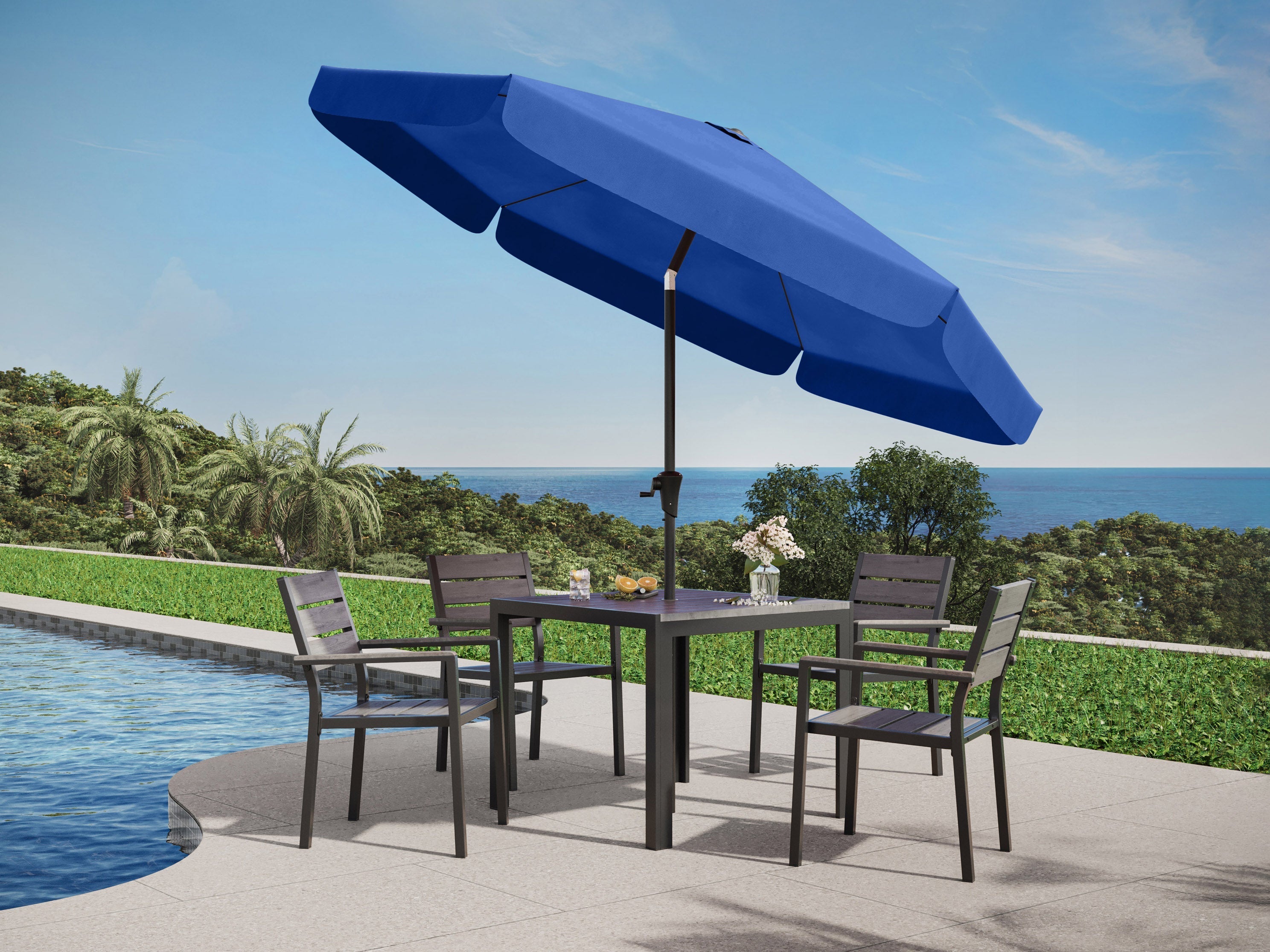 10ft Round Cobalt Blue Outdoor Patio Umbrella - UV Protection, Waterproof, Heavy Duty - Perfect for Poolside, Backyard, Garden, and Outdoor Dining Areas