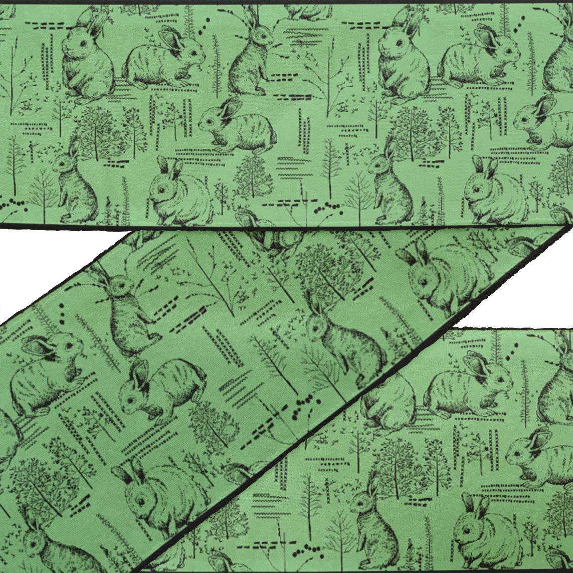 Green Leaves & Rabbit Animal Printed Dupion Fabric Ribbon Trim - 9 Yards, 4 Inches Wide for Crafts, Sewing, DIY Accessories | Perfect for Dressmaking, Home Decor, Gift Wrapping & Scrapbooking