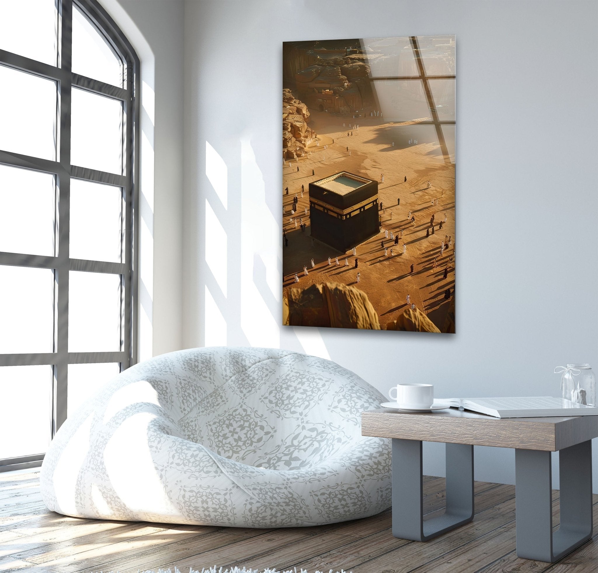 Stunning Aerial View Kaaba Glass Wall Art - Islamic Home Decor for Living Room, Mosque & Office - Perfect Muslim Gift for Eid & Ramadan