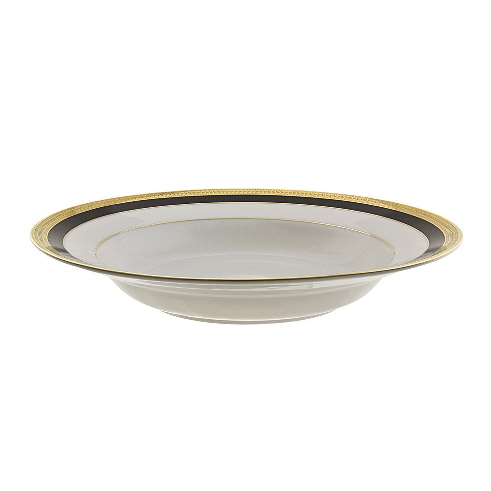 10 Strawberry Street Sahara Black 9-Inch 8-Ounce Rim Soup Bowls, Set of 6 - White, Black & Gold - Perfect for Soups, Salads, Cereals & Elegant Dining