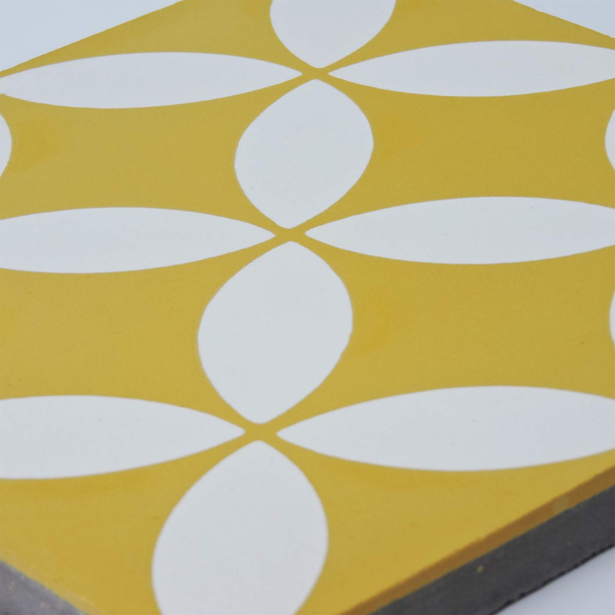 Handmade Moroccan Cement Mosaic Tile - Pack of 12 (Yellow & White) | Authentic Amlo Design for Kitchen Backsplash, Bathroom Floor & Mediterranean Home Decor