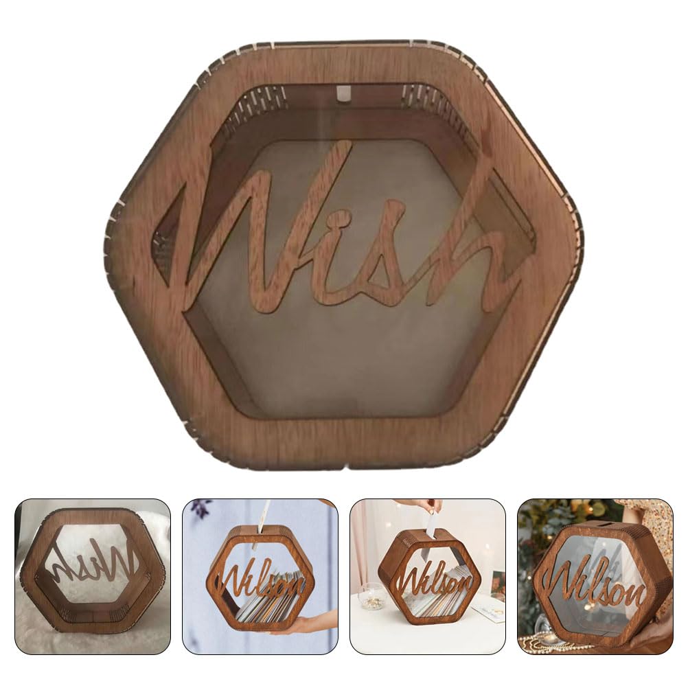 LUOZZY Wooden Wedding Card Box - Large Capacity Greeting Card Holder for Wedding Reception, Bridal Shower & Anniversary - Elegant Envelope Storage Gift Box (Wish)