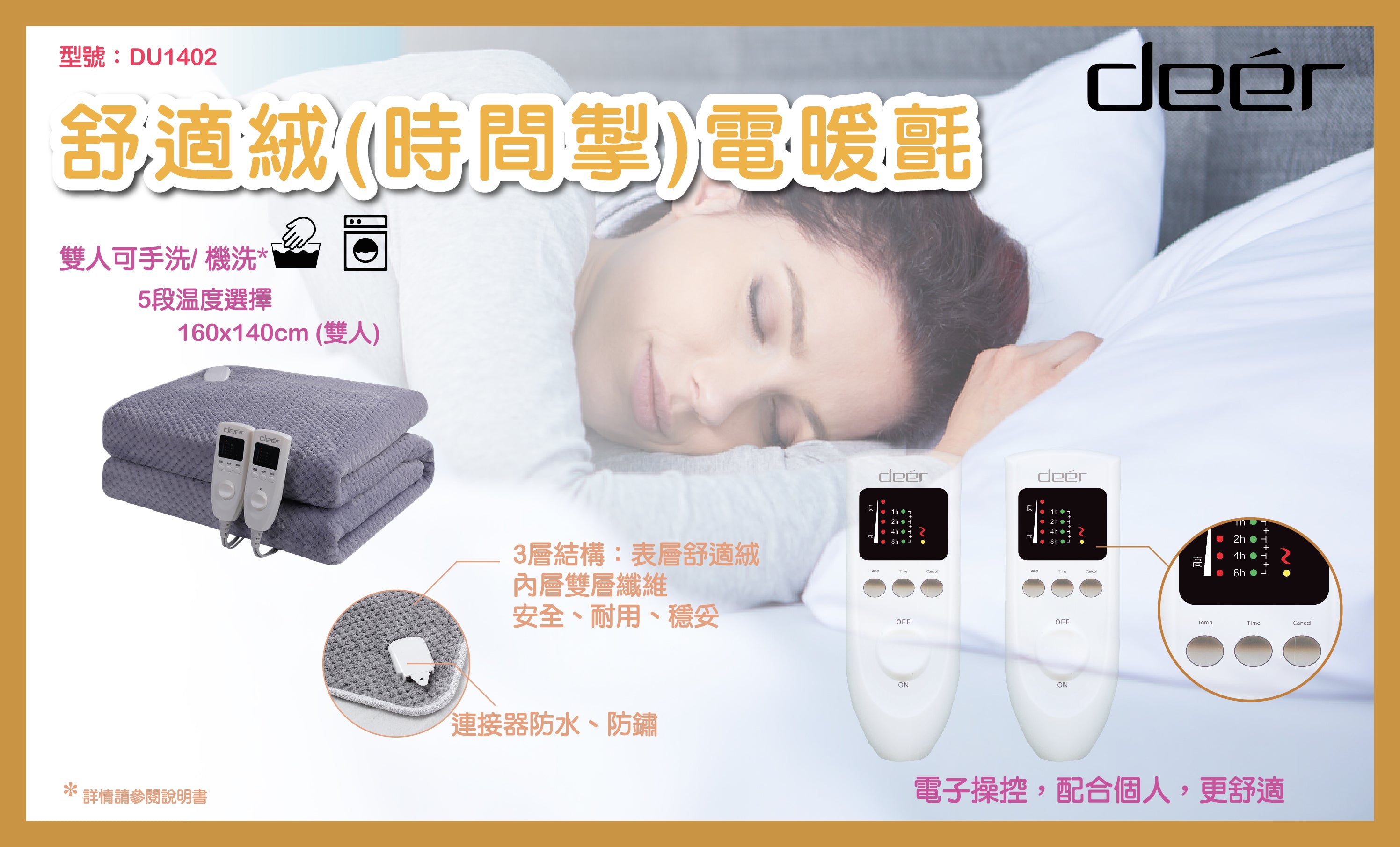 DEER DU1402 Electric Heating Blanket - Ultra Soft & Fast Warming Heated Throw for Winter - Perfect for Home, Office, and Outdoor Use