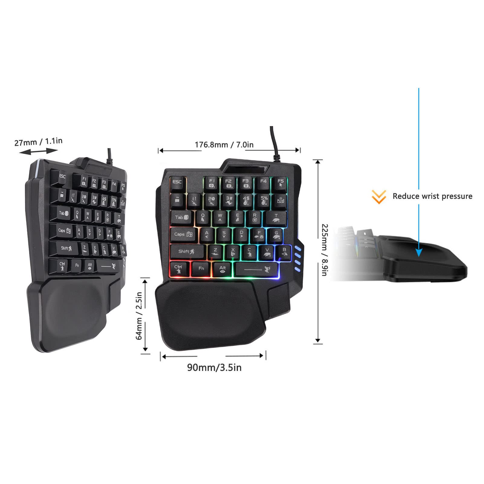 One-Handed Gaming Keyboard - 35 Keys, RGB Backlight, Waterproof for PC Gaming
