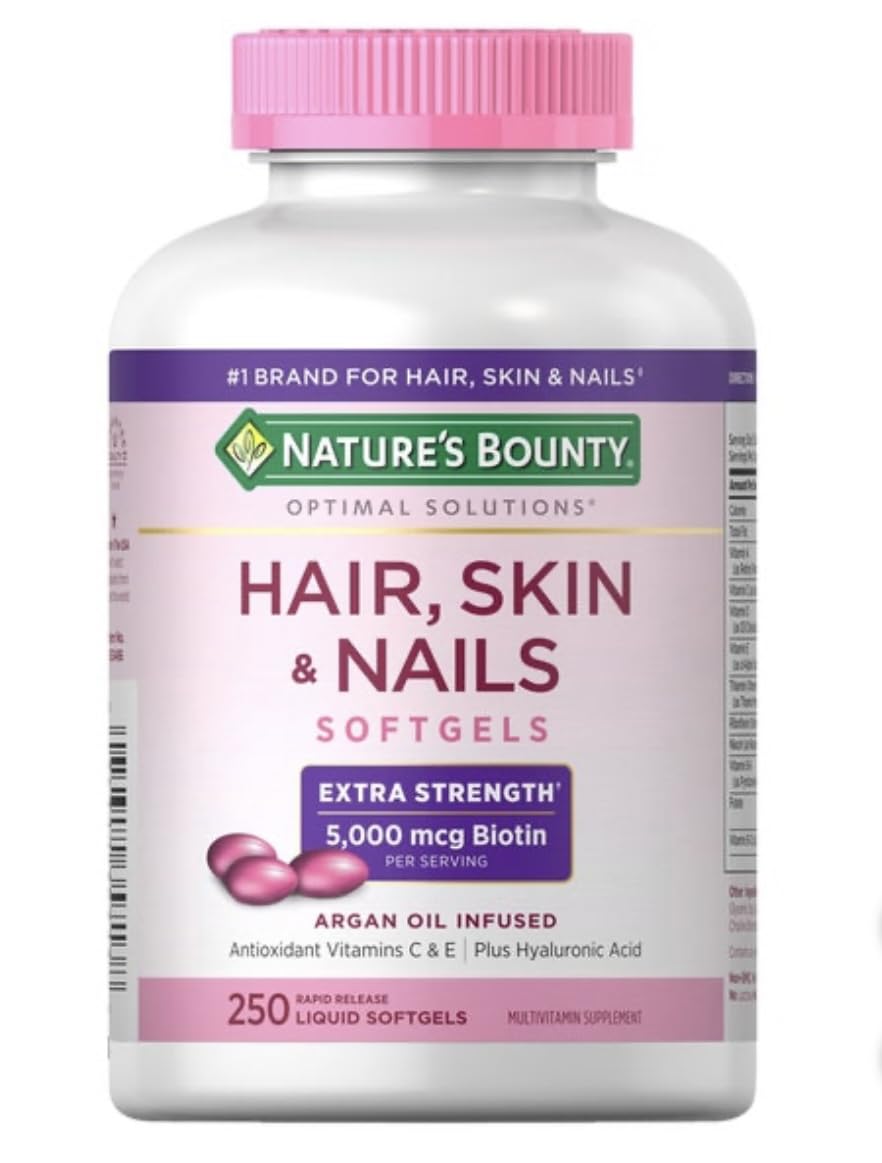 Nature's Bounty Hair Skin & Nails Supplement with Biotin & Collagen - 250 Softgels (2 Pack) - Promotes Healthy Hair Growth, Strong Nails & Glowing Skin for Women & Men