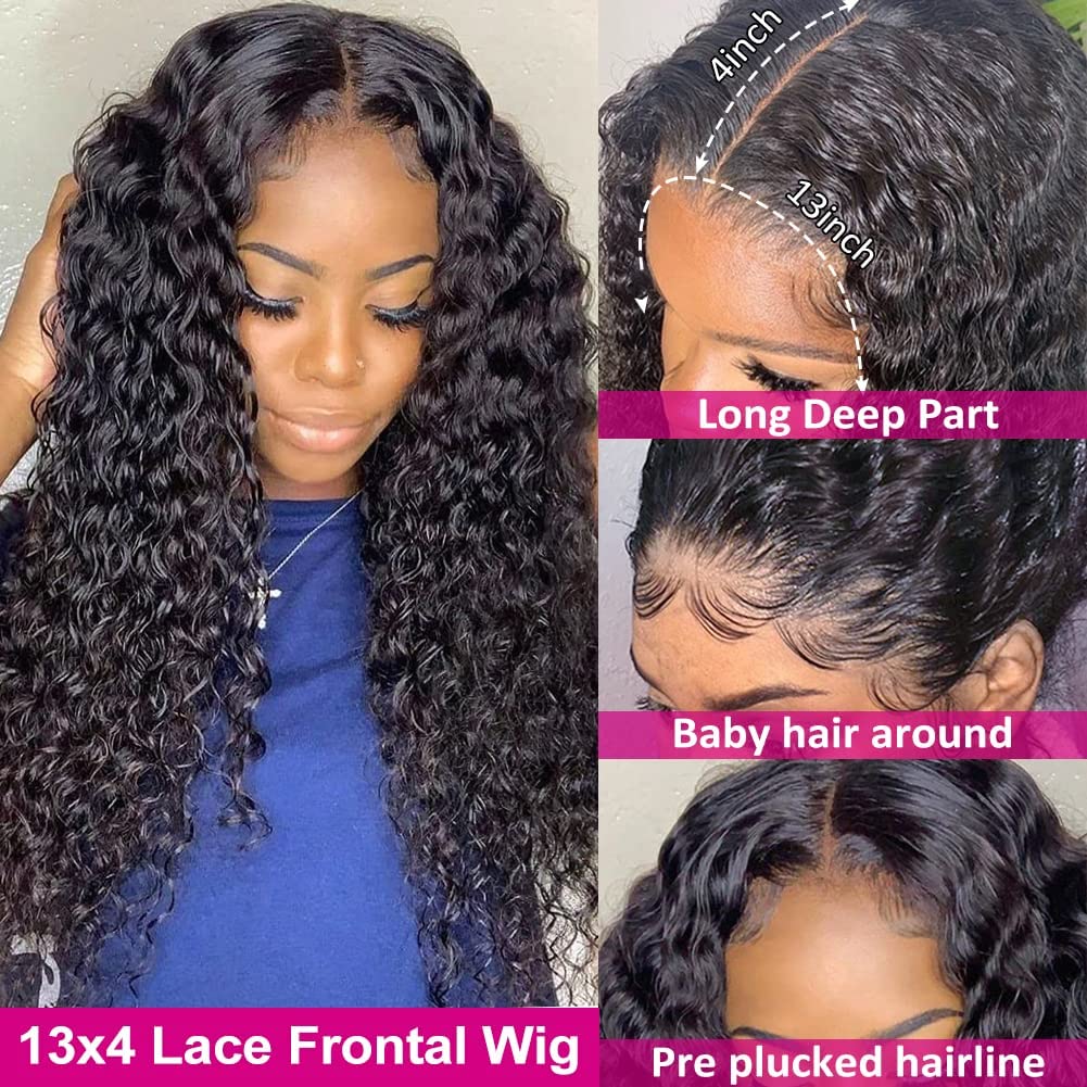 Pizazz 220% Density Deep Wave Lace Front Wigs Human Hair - Pre Plucked with Baby Hair & Natural Hairline, 13x4 Glueless Human Hair Wigs for Black Women (26 Inch, Natural Color) - Perfect for Daily Wear, Special Occasions & Protective Styling