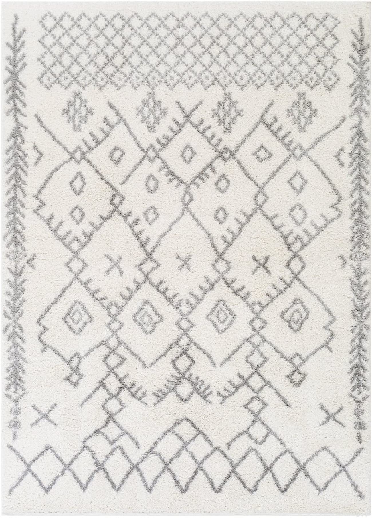 Mark&Day 7x9 Koedijk Shag Cream Area Rug - Soft Plush White Blue Black Carpet for Living Room, Bedroom, Kitchen - 6'7