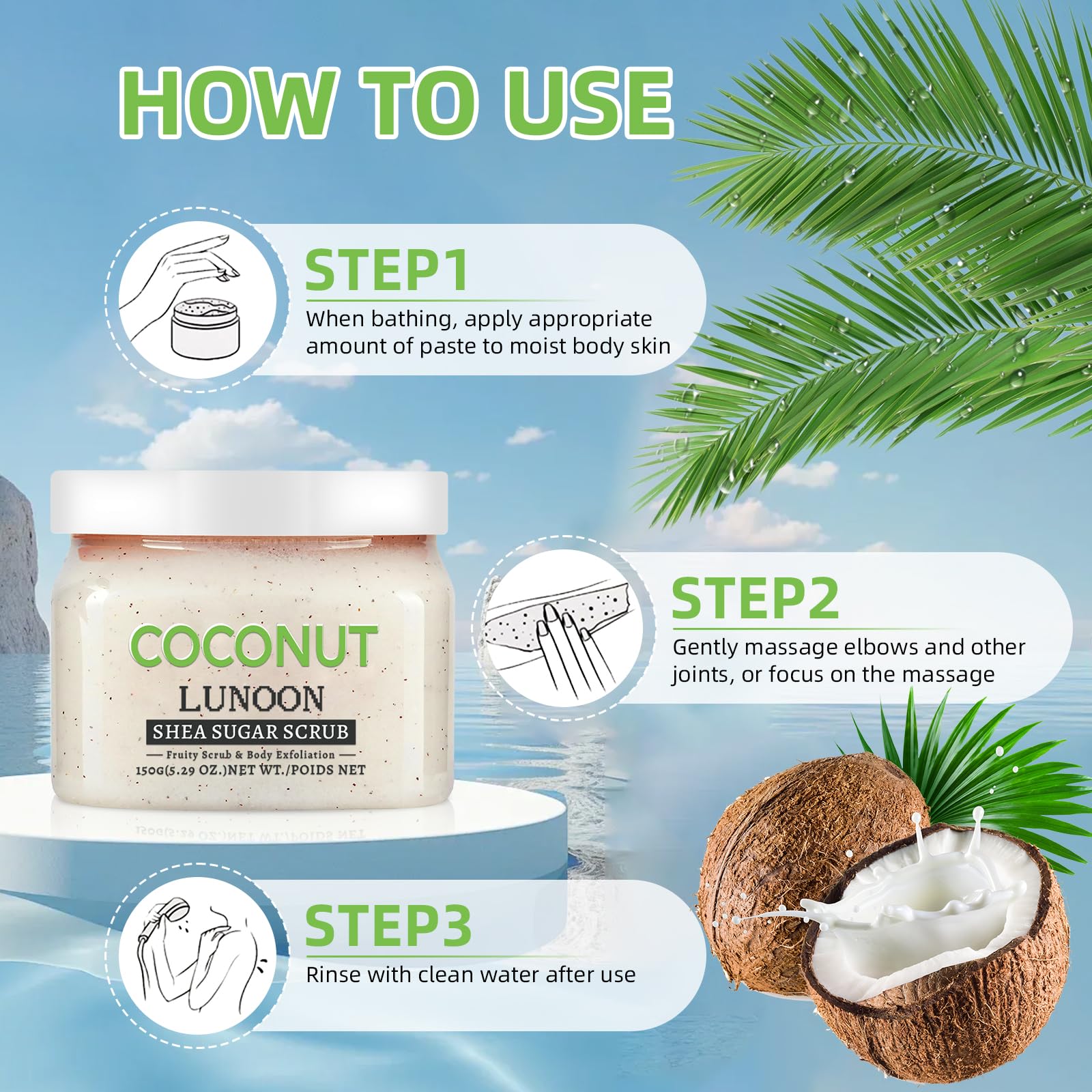 Organic Coconut Sugar Scrub for Body & Feet - Exfoliating & Hydrating Dead Skin Remover - Moisturizing Hand & Foot Scrub for Soft Skin - Perfect for Spa Day & At-Home Skincare Routine