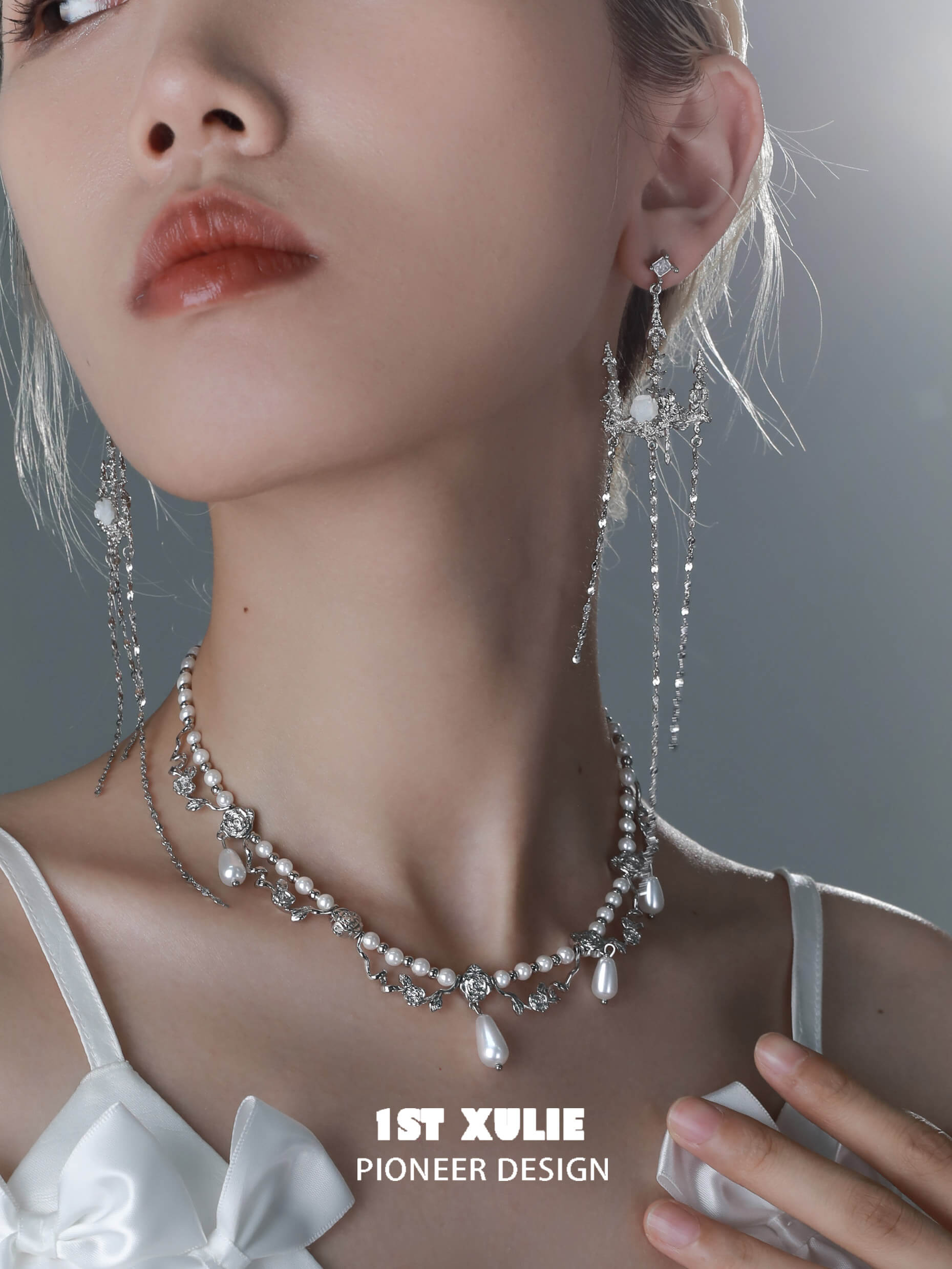S925 Sterling Silver Rose White Shell Pearl Chandelier Necklace for Women - Elegant Crystal Palace Design, Perfect for Weddings, Parties & Special Occasions