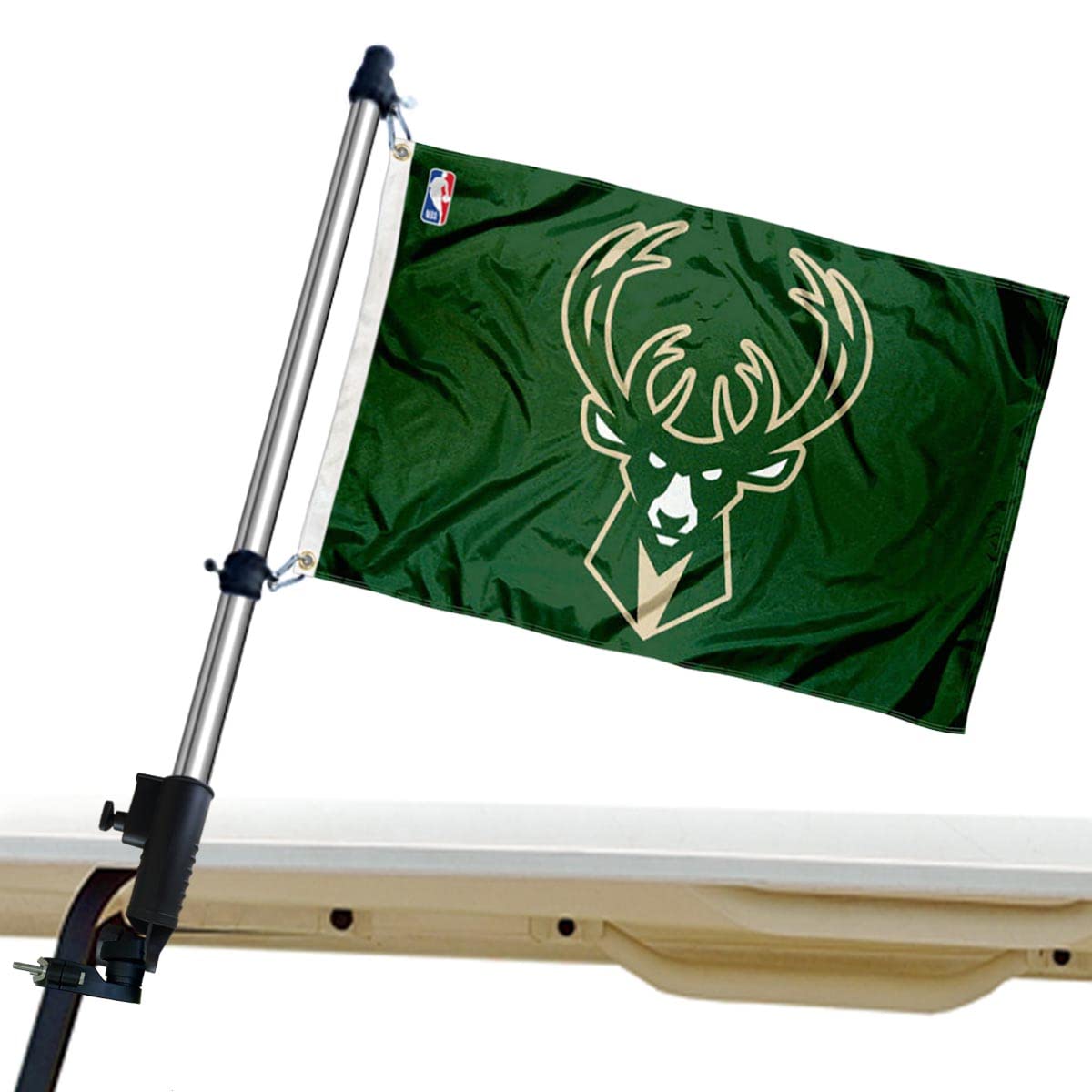 Milwaukee Bucks Golf Cart Flag Pole with Holder Mounting Bracket - Officially Licensed NBA Team Car Flag for Golf Carts, ATVs & UTVs - Perfect for Game Days, Tailgating & Fan Support