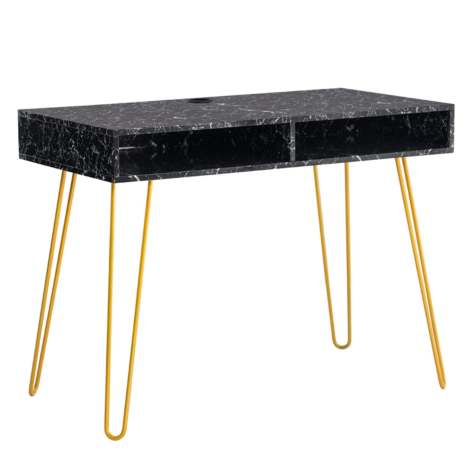 Tesmula Black Marble Iron Computer Desk - Compact Home Office Desk for Small Spaces, Bedroom, Dorm Room | Sturdy Writing Table for Laptop & PC Work