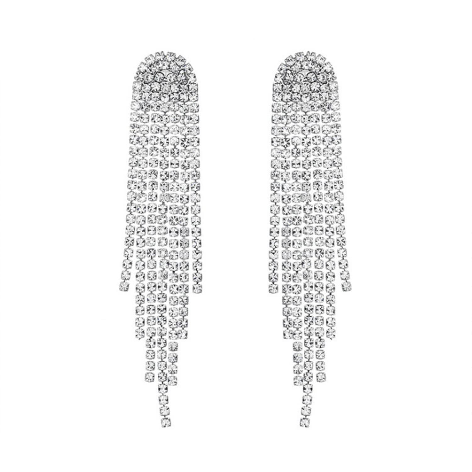Elegant Clear Austrian Crystal Chandelier Earrings for Women - Cubic Zirconia Drop Dangle Earrings with Tassel Chain, Perfect for Parties, Weddings & Special Occasions | Jewelry Gift for Women & Girls
