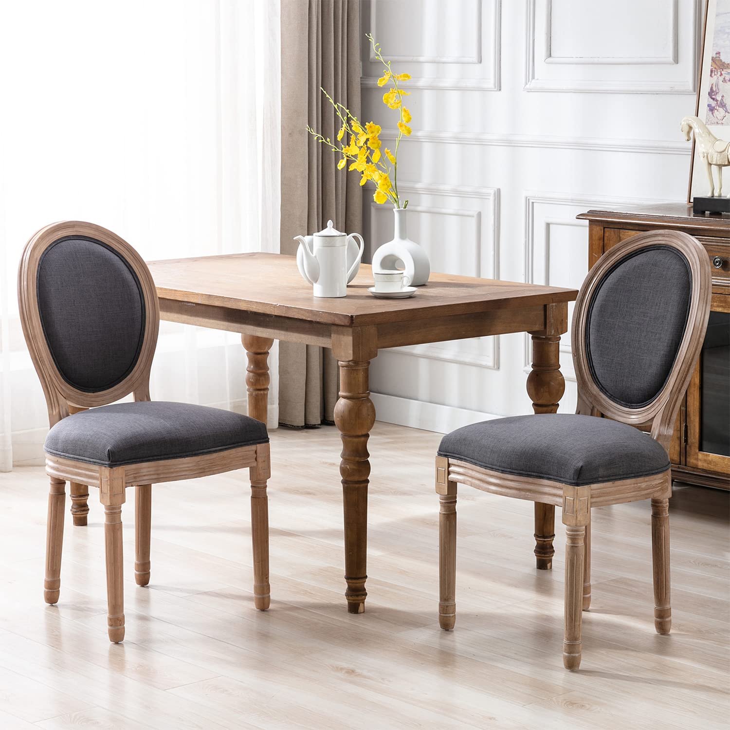 Kiztir French Country Dining Chairs Set of 4 - Farmhouse Style Round Back Upholstered Chairs with Solid Wood Legs for Dining Room, Kitchen, Bedroom or Restaurant | Mid Century Modern Design for Home Decor & Commercial Use