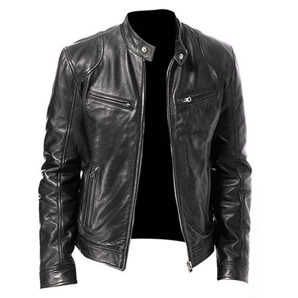 Vintage Leather Jacket for Men - Long Sleeve Winter Coat with Stand Collar, Cool Autumn Office Style | Perfect for Club Outings, Business Meetings & Casual Wear