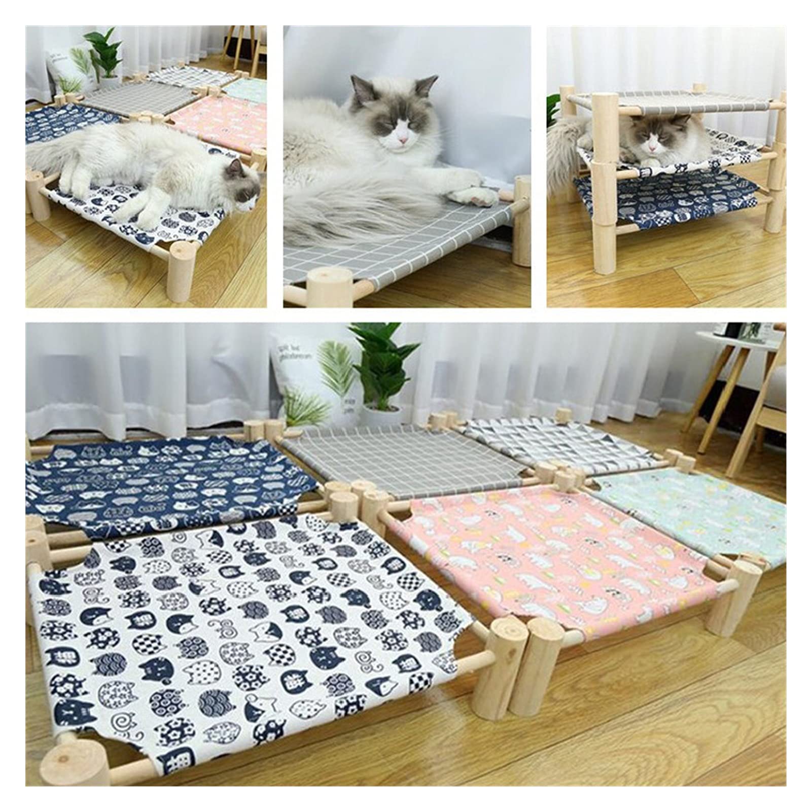 **Durable Linen Pet Hammock Bed - Breathable Wooden Cat & Small Dog Bed - Kennel & Litter Box Companion (Color: D) - Perfect for Indoor Lounging & Nap Time**