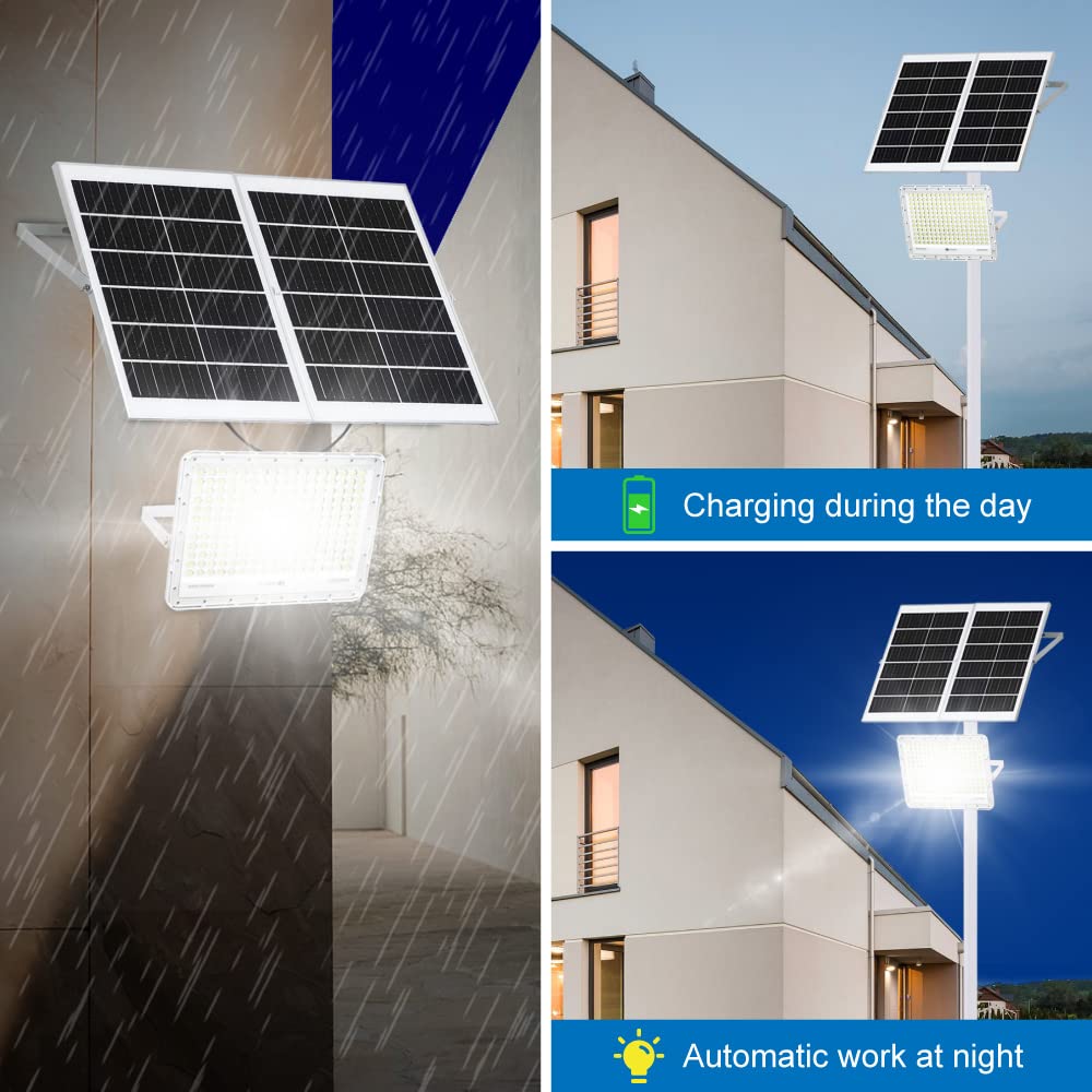 500W Solar LED Flood Lights Outdoor - 30000 Lumens Waterproof Security Street Lights with Remote Control | Dusk to Dawn Motion Sensor | Ideal for Parking Lots, Stadiums, Yards, Swimming Pools, Pathways & Flag Poles | Perfect for Home Security, Landscape Lighting & Commercial Areas