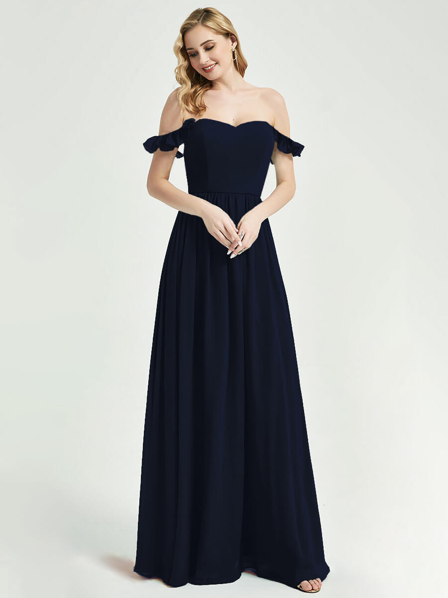Elegant Dark Navy Convertible Chiffon Bridesmaid Dress with Detachable Straps - Perfect for Weddings, Formal Events & Special Occasions