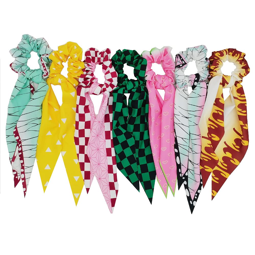 Anime Hair Scarf & Scrunchies Set - Soft Chiffon Ponytail Holders & Hair Ties for Women - 2 in 1 Hair Accessories for Cosplay, Daily Wear & Anime Fans