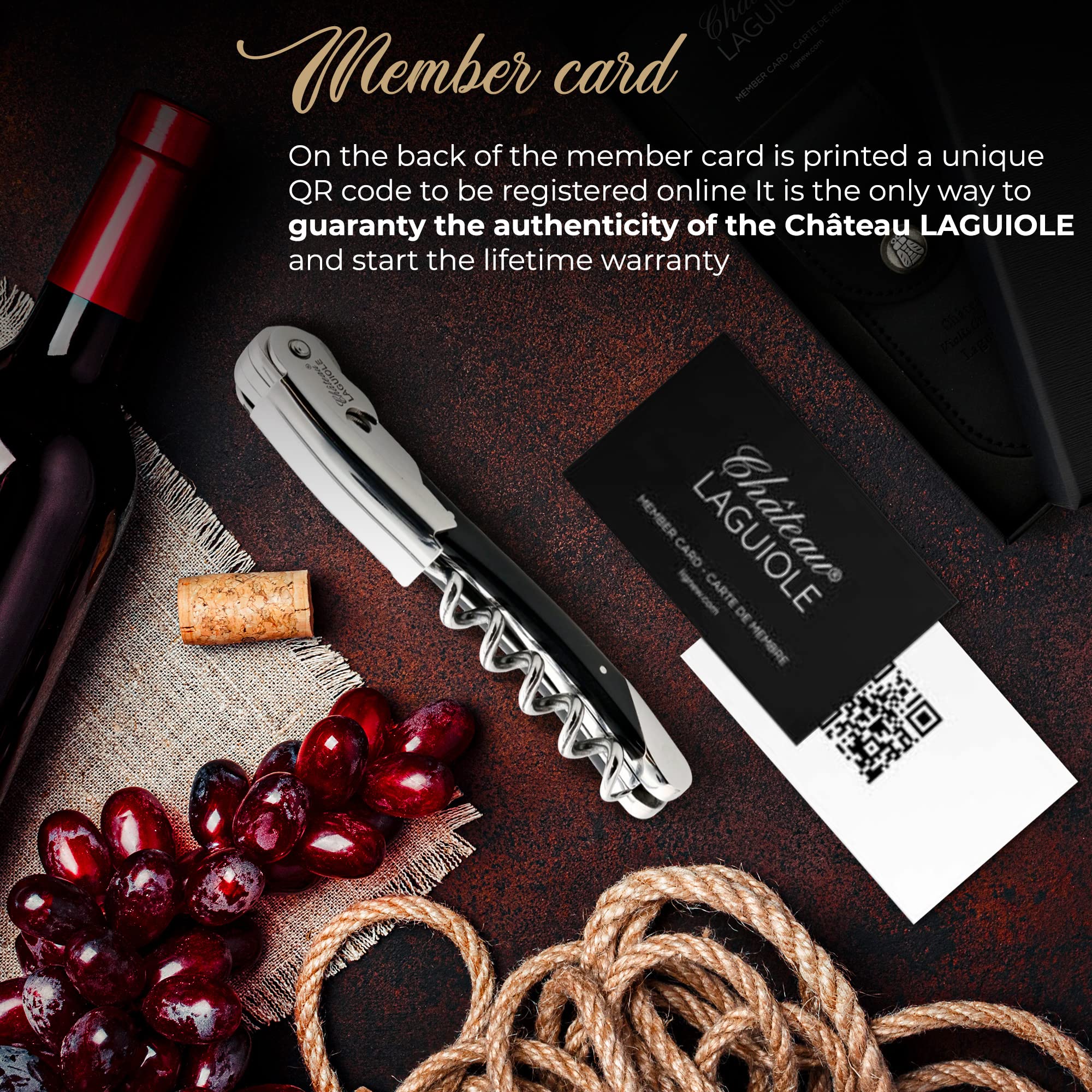 Premium Chateau Laguiole Corkscrew - French Wine Bottle Opener with Black Horn Handle, Leather Sheath & Gift Box - Perfect for Wine Lovers, Sommeliers & Elegant Dinner Parties