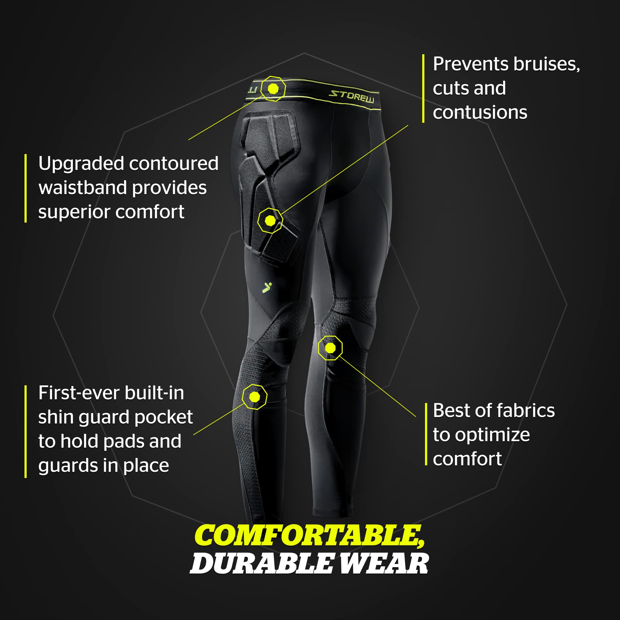 Storelli BodyShield Goalkeeper Leggings 3 - High-Impact Protection Soccer Pants with Sweat-Wicking & UV-Resistant Fabric for Goalkeepers & Athletes | Black | XL | Perfect for Training, Matches & Outdoor Sports