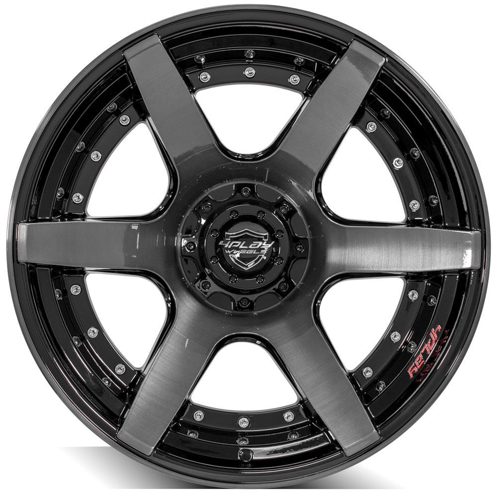 4Play Gen2 4P60 Gloss Black Wheels 22x12.0 - 5x127/5x139.7mm Bolt Pattern - Brushed Face & Tinted Clear Finish - 87.1mm Center Bore - Perfect for Off-Road Trucks & SUVs