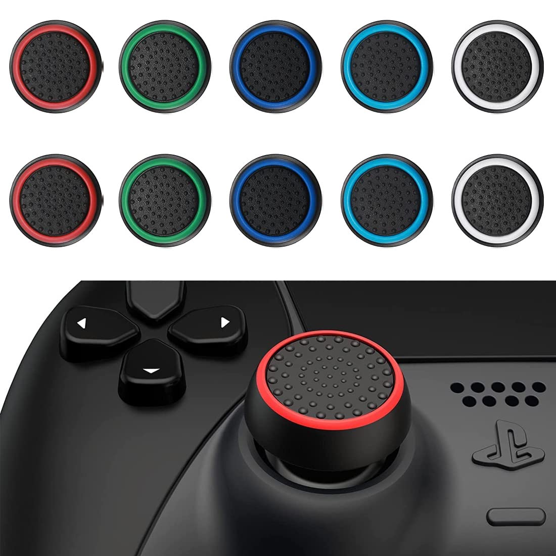 10 Pcs Silicone Joystick Thumb Grip Caps - Protective Cover for PS4, PS5, Xbox 360 & PS3 Controllers - Non-Slip Analog Stick Caps for Enhanced Gaming Comfort (Perfect for FPS, Racing & Action Games)
