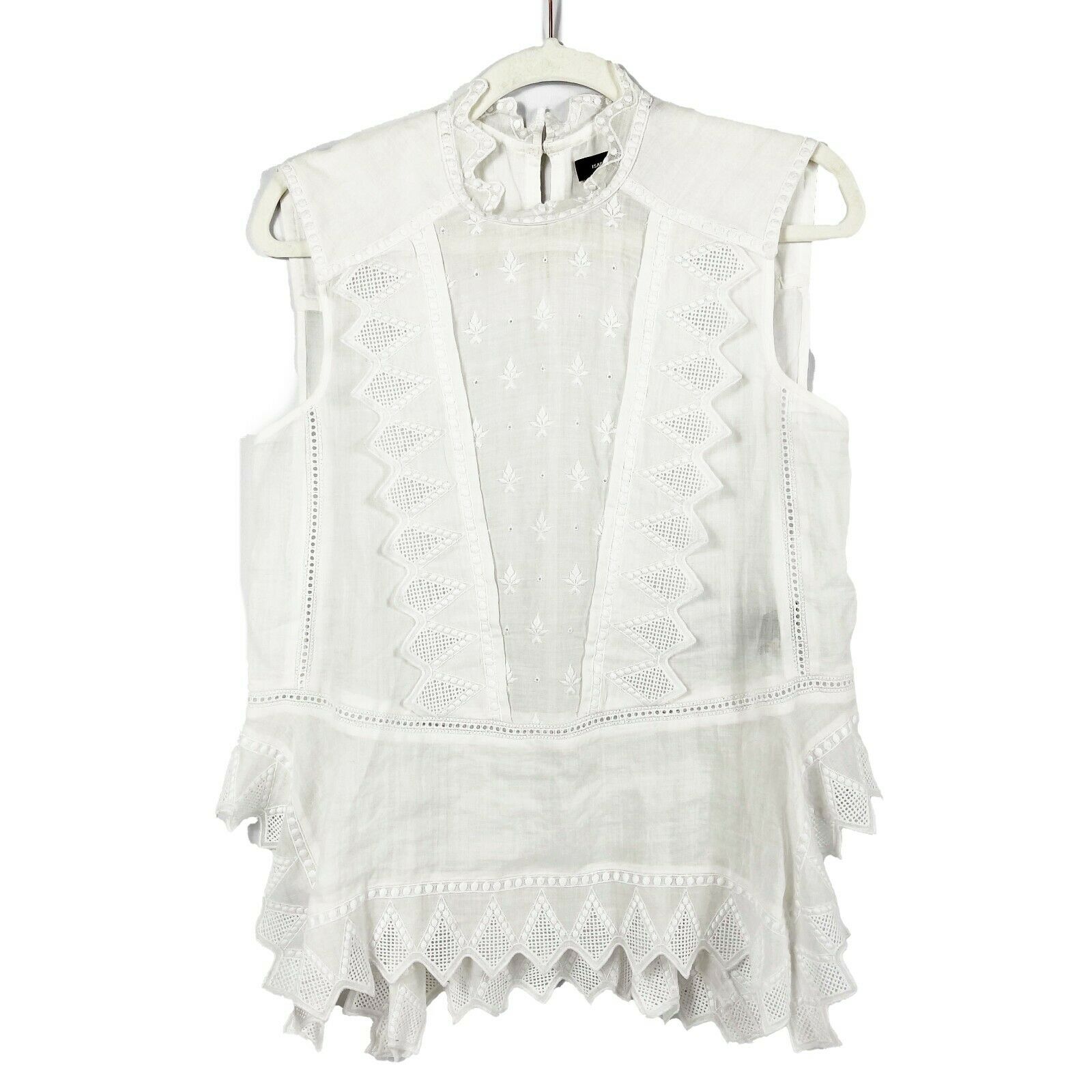 Isabel Marant 18 Nust White High Neck Sleeveless Embroidered Blouse - Women's XS (US Size 34) - Perfect for Summer Parties & Formal Occasions