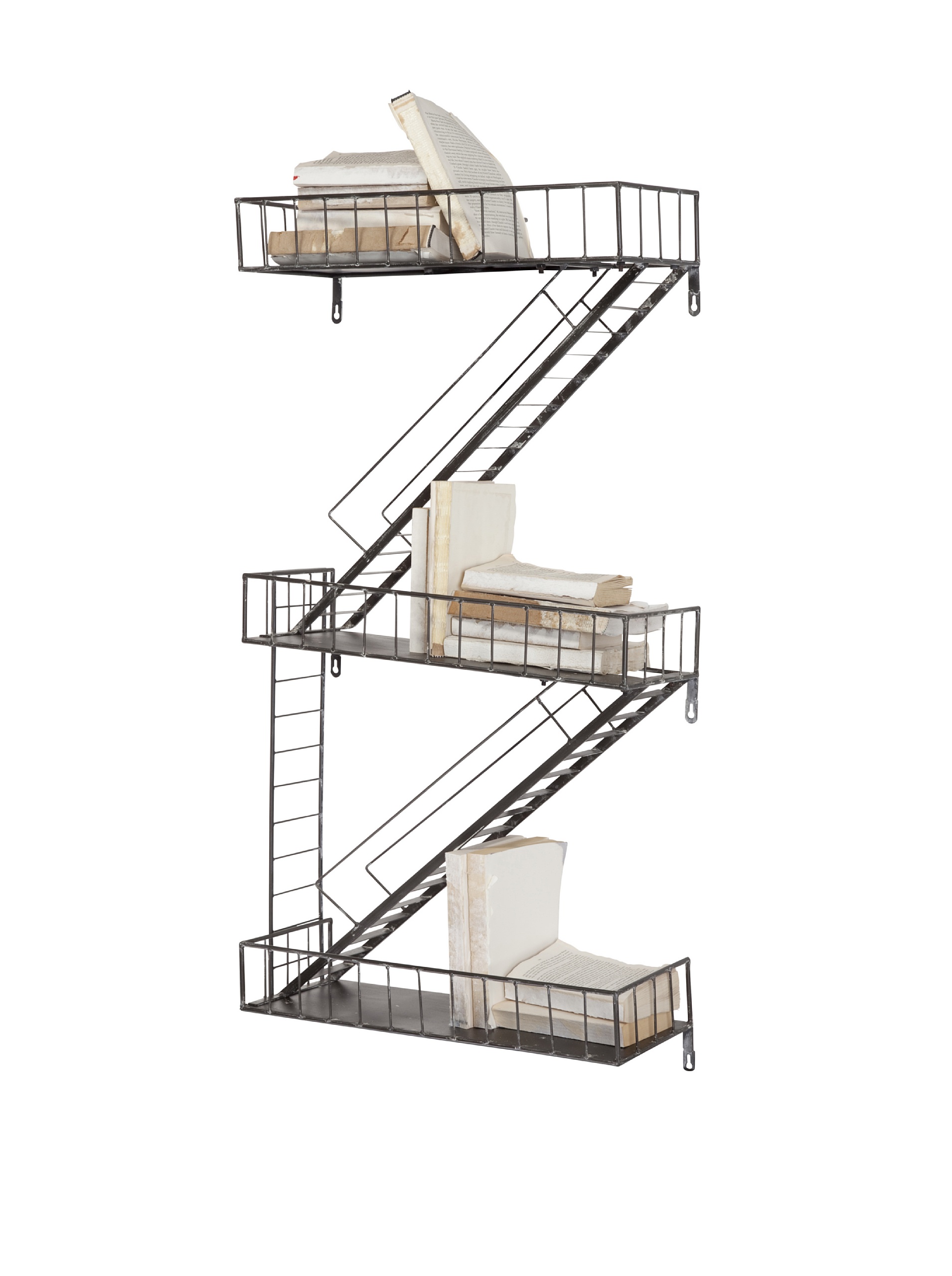 Mercana Gastown 42 Inch Gray Metal Wall-Mounted Fire Escape Shelf for Outdoor Balcony Garden Patio Decor