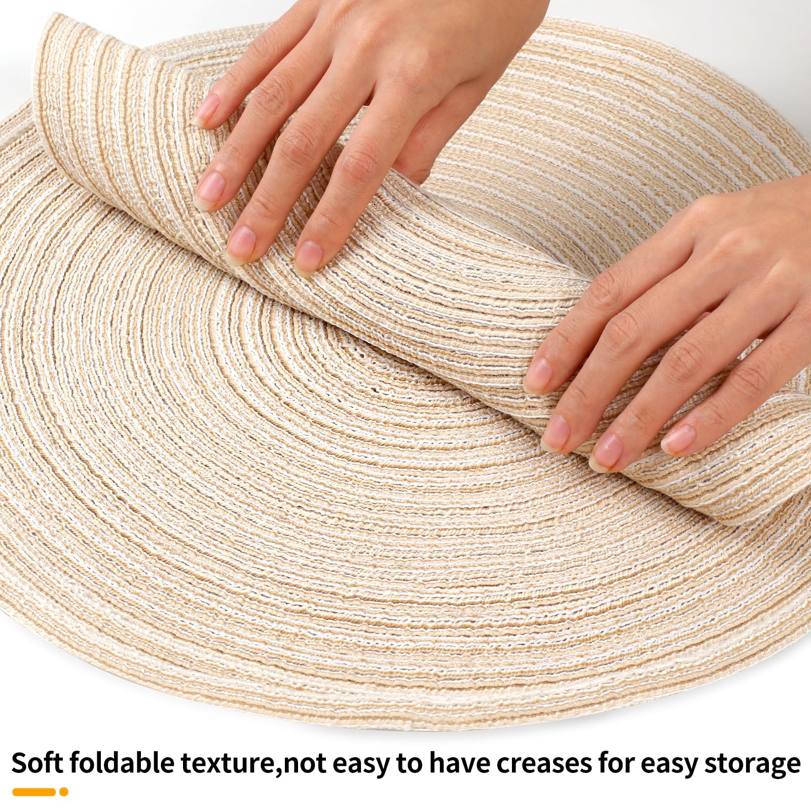 PECULA Round Braided Placemats Set of 4 - 15 Inch Non-Slip Heat Resistant Woven Table Mats for Kitchen & Dining Room Decor | Perfect for Holiday Dinners, Parties, and Everyday Use