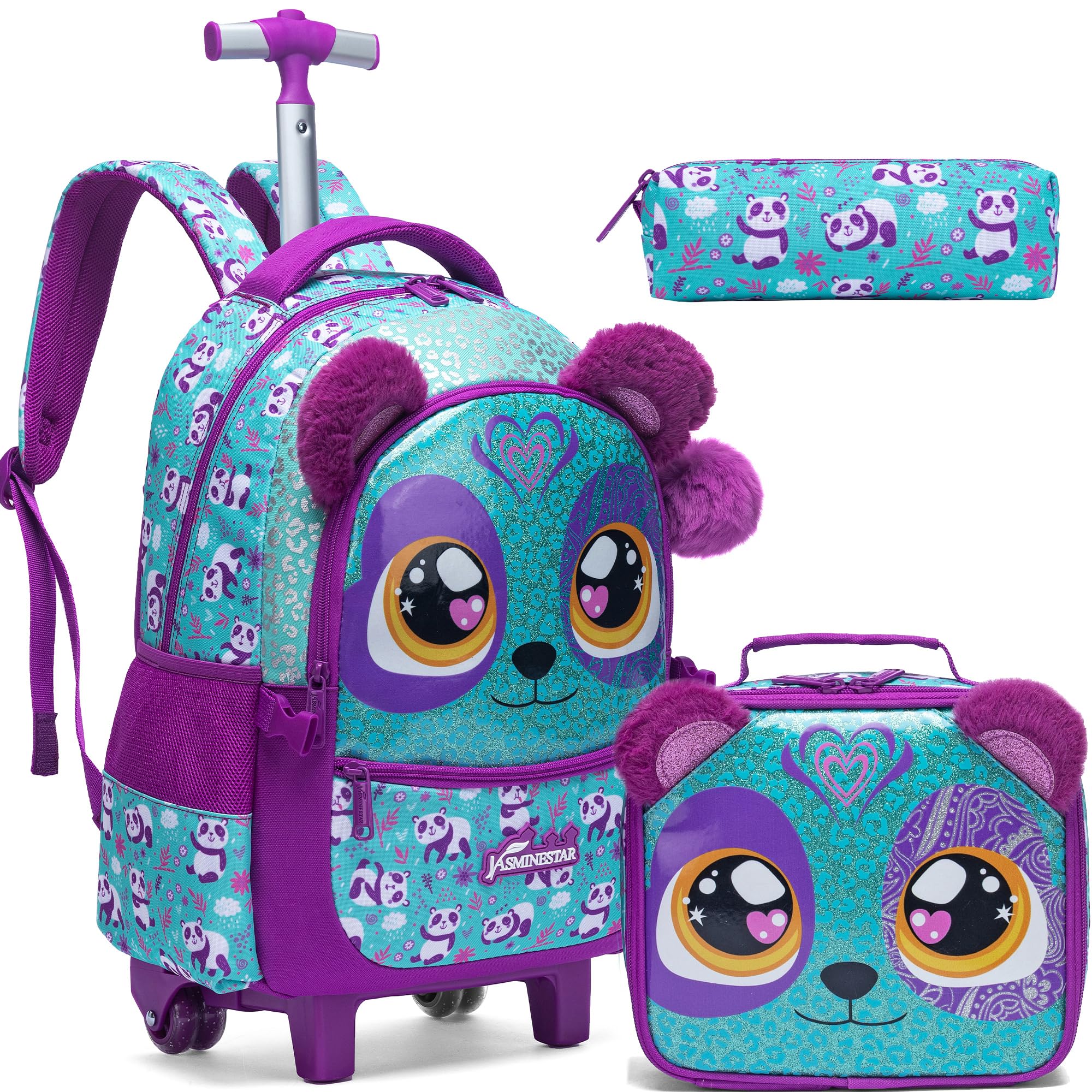 Adorable Rolling Backpack for Girls Age 8-10 - 3-in-1 Wheeled School Backpack with Lunch Box & Carry Handle - Perfect for Elementary Students, Travel & Daily Use