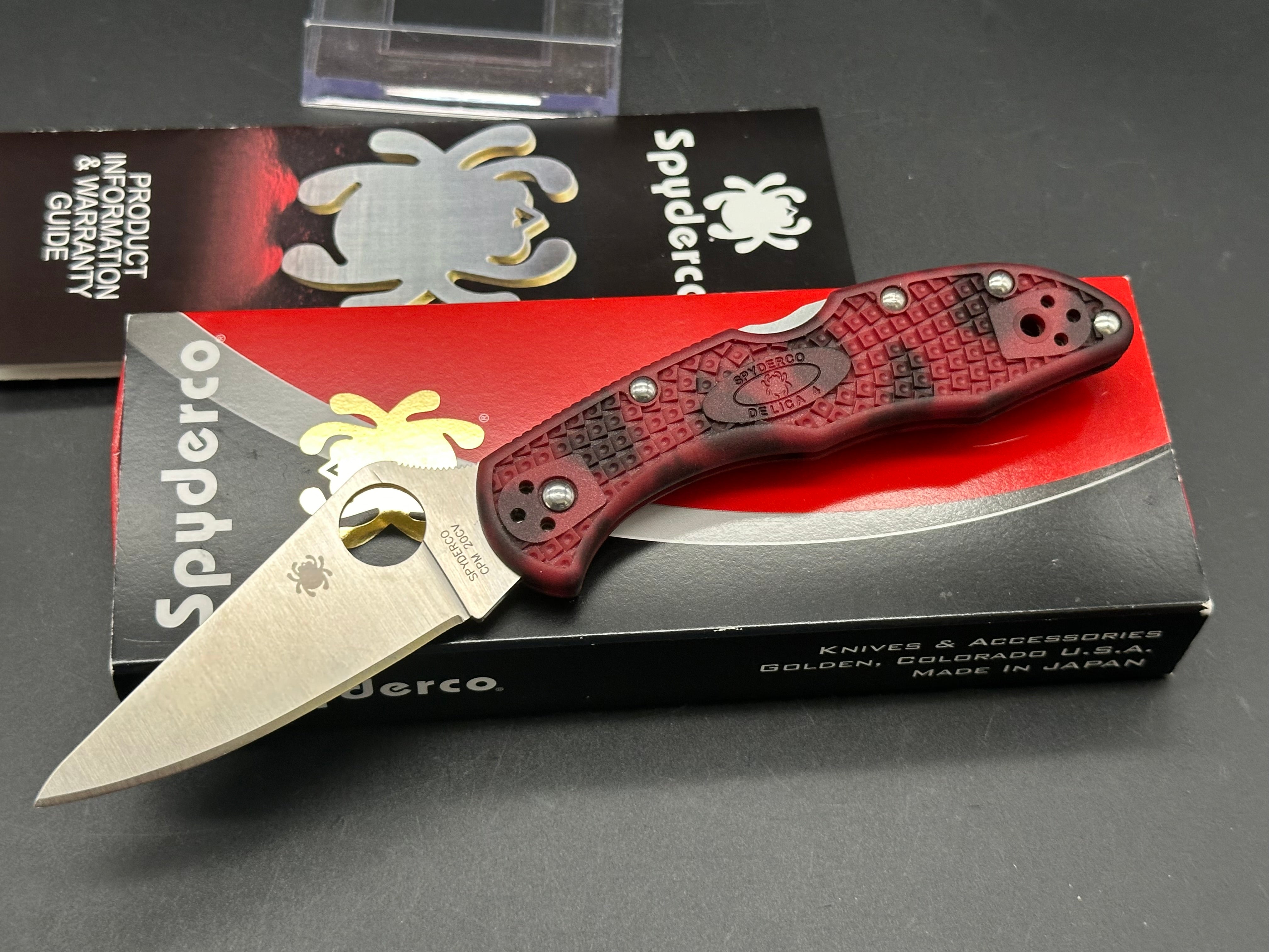 Spyderco Delica 4 Folding Knife - FRN Handle, Red/Black Zome Pattern (DLT Trading Exclusive) | EDC, Outdoor, Camping & Everyday Carry Pocket Knife