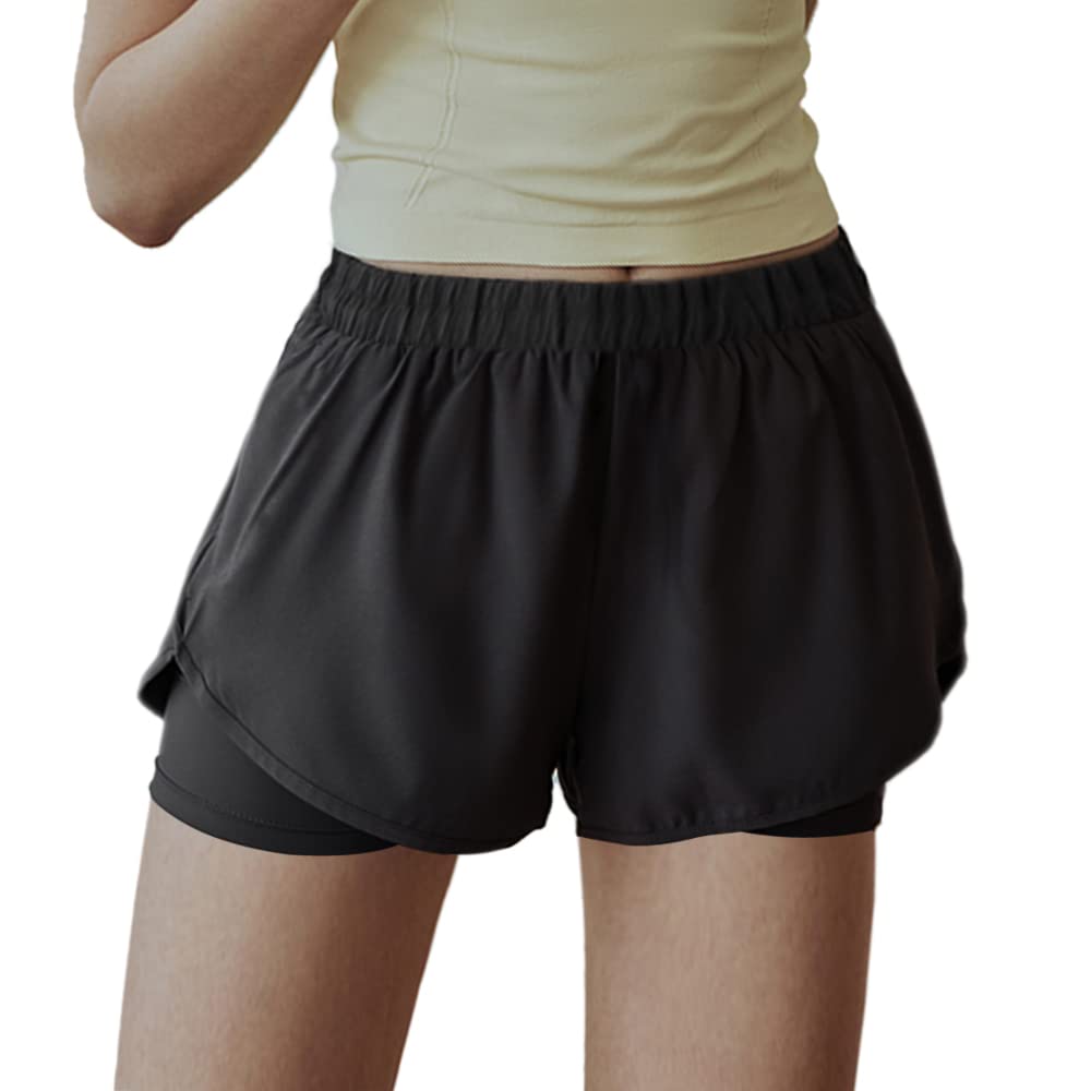 Hanyomo Women's 2-in-1 Running Shorts with Liner & Phone Pockets - Lightweight Athletic Gym Workout Yoga Shorts for Women - Perfect for Running, Fitness Training & Outdoor Activities
