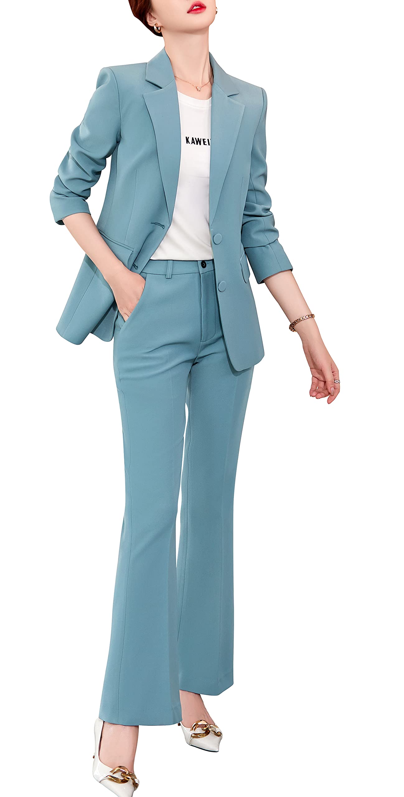 SUSIELADY Women's Blazer Suit Set - 2 Piece Solid Color Professional Pant Suit for Business Office, Formal Work Attire, Career Outfits & Corporate Events
