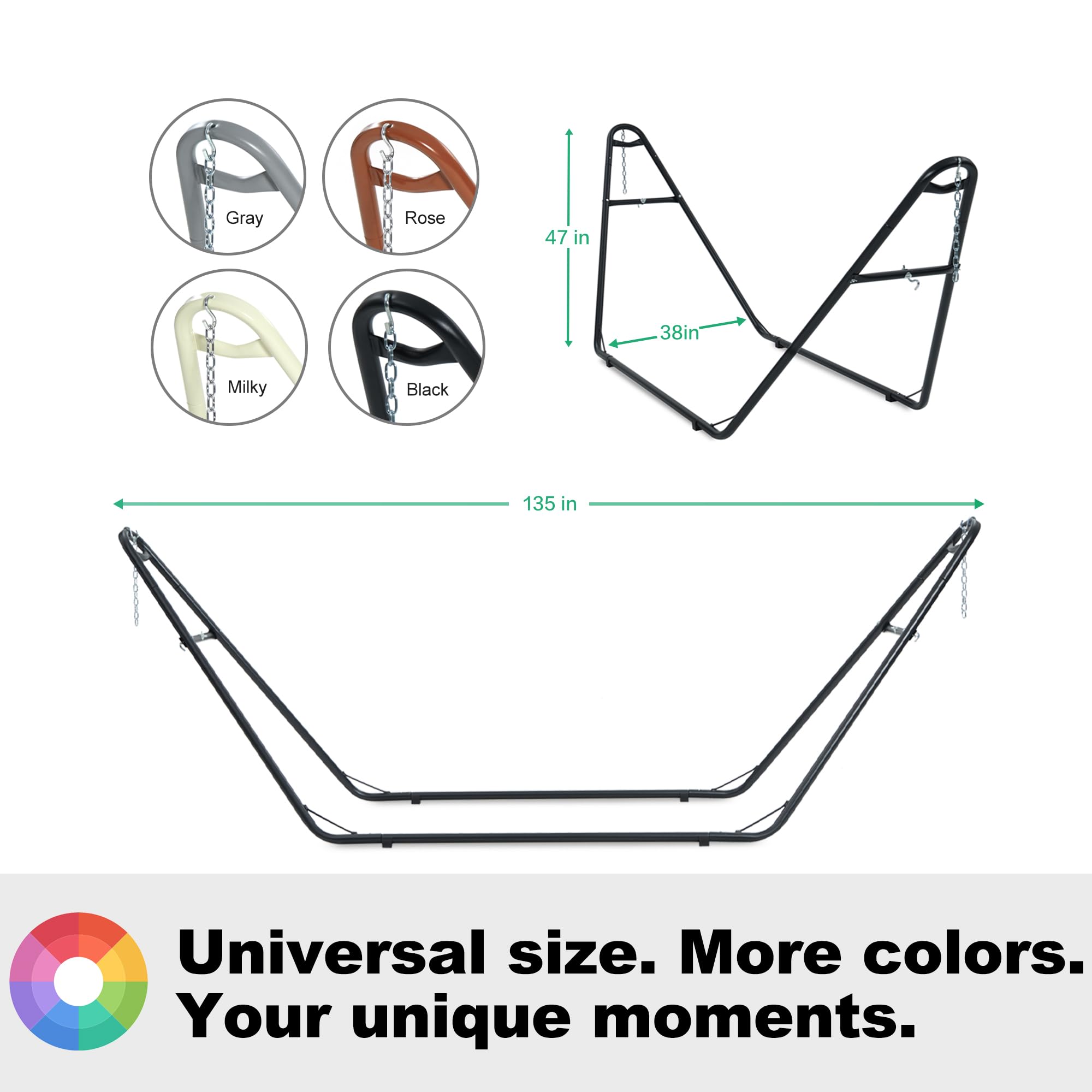Heavy Duty 2 Person Hammock Stand - 600 lbs Capacity, Adjustable Powder-Coated Steel Frame for 9-14ft Hammocks (XXL, Milky) - Perfect for Backyard, Camping & Beach Relaxation