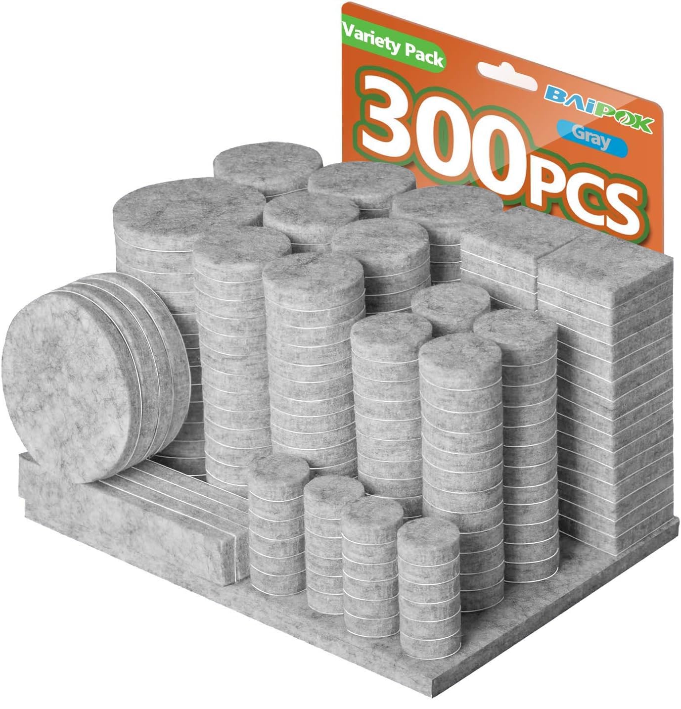 300 Pcs Premium Self-Adhesive Grey Furniture Felt Pads - Heavy Duty Floor Protectors for Chairs, Tables & Cabinet Doors | Scratch Protection for Hardwood Floors | Home & Office Furniture Care Solution
