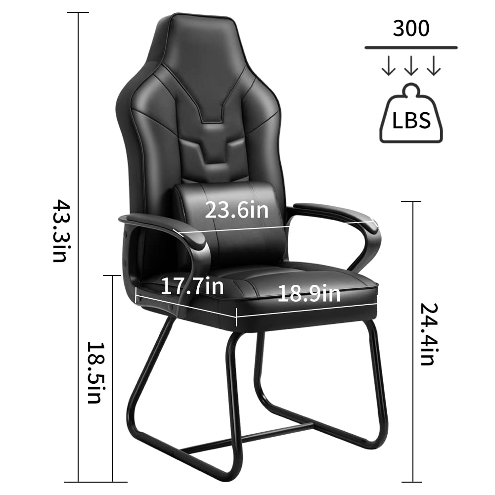 Ergonomic Desk Chair Without Wheels - Black Armless Guest Chair for Office, Gaming & Home Use - Sturdy No-Wheels Room Chair for Work & Study Spaces