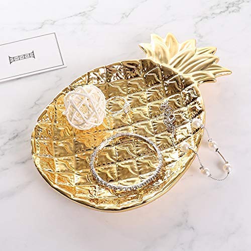 Lependor Golden Pineapple Ceramic Jewelry Tray - Large Decorative Ring Dish & Organizer for Jewelry, Watches, Keys, Phone, Wallet - Perfect for Wedding, Birthday Gifts & Home Decor - Elegant Tabletop Display for Bedroom, Bathroom, Dresser