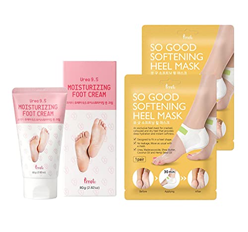 Prreti Urea 9.5 Foot Cream + 2 Heel Masks | Moisturizing Foot Care for Dry Skin