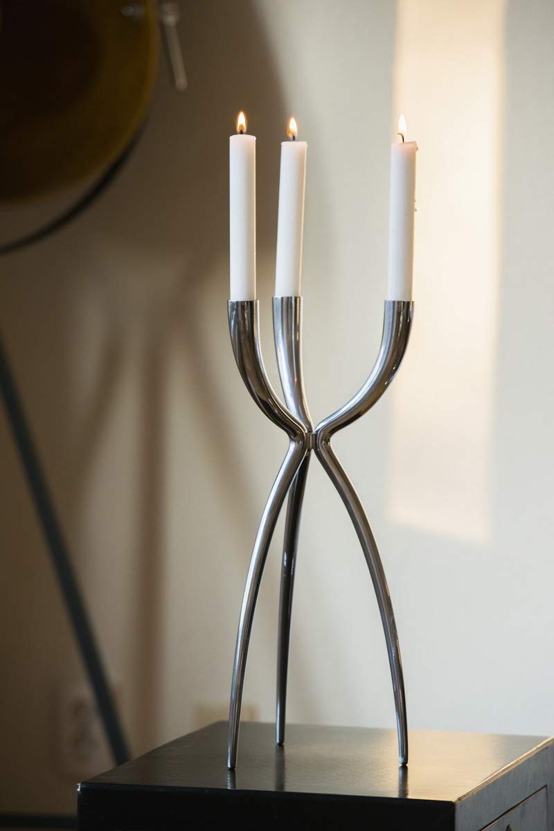 Philippi Copic Silver Aluminum Candle Holder - 40cm Modern Home Decor for Dining Table, Wedding Centerpiece & Romantic Ambiance