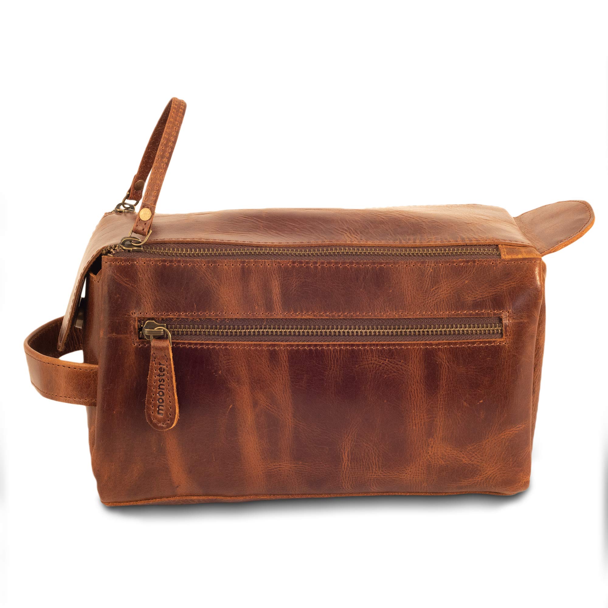 Premium Full Grain Buffalo Leather Travel Toiletry Bag for Men & Women - Large Durable Dopp Kit with Shaving Organizer - Waterproof Cosmetic & Toiletries Pouch for Business Trips, Gym, Camping & Vacation Essentials
