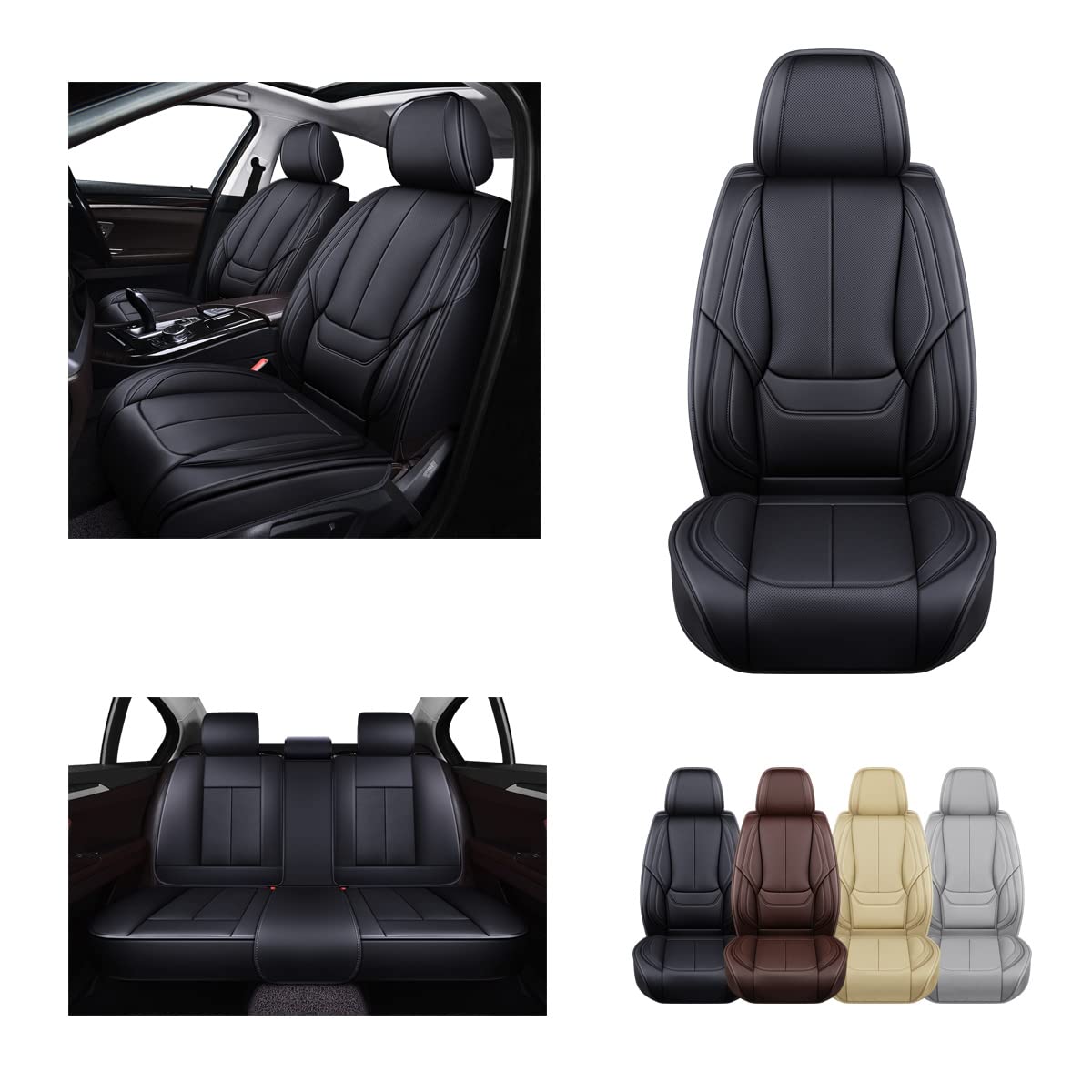 Premium Nappa Leather Car Seat Covers Full Set - Universal Fit for Most Cars, SUVs & Trucks | Auto Interior Accessories & Protectors | Perfect for Daily Commute, Road Trips & Vehicle Protection (OD-006 Black)